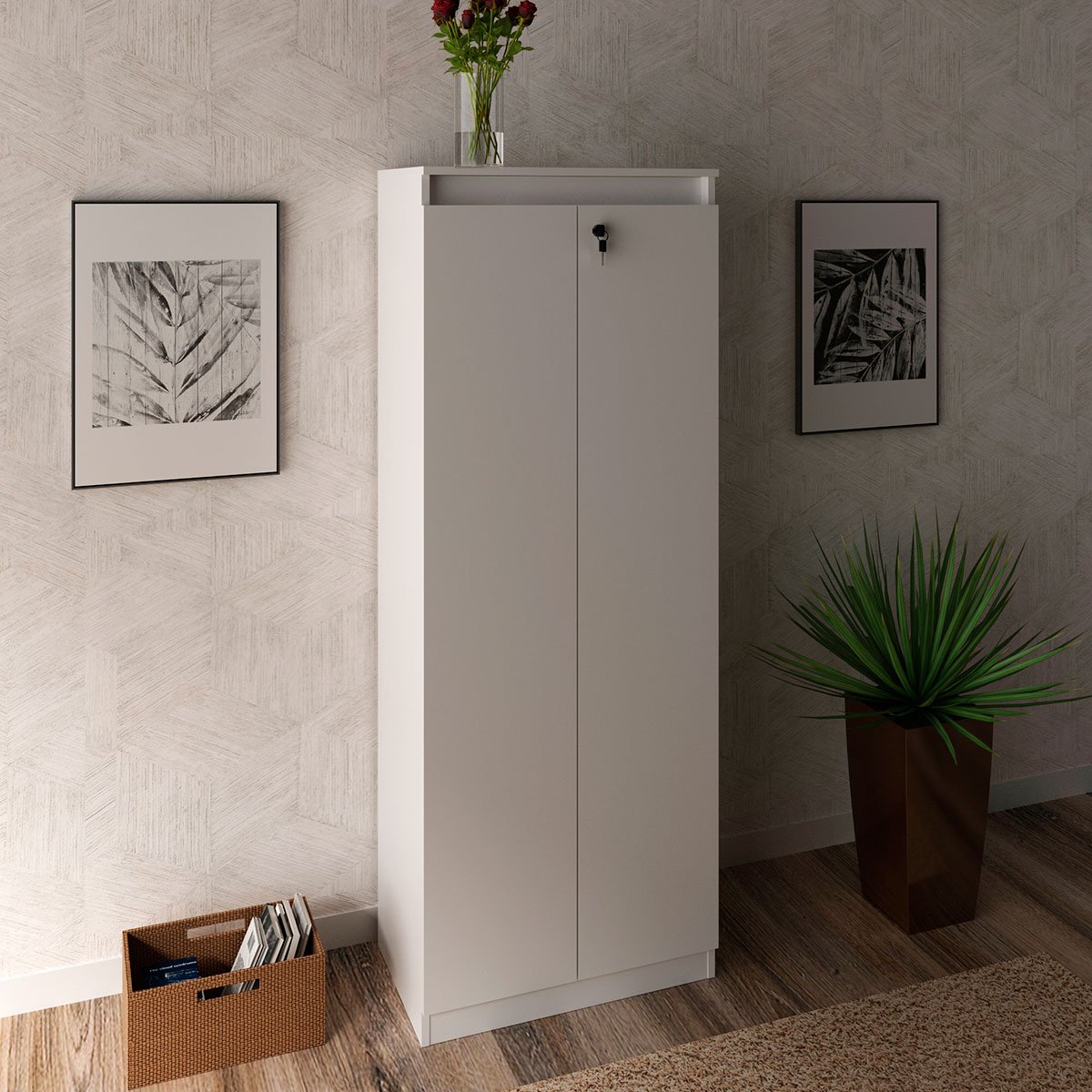 Armário Alto para Escritório 2 portas com Chave Branco