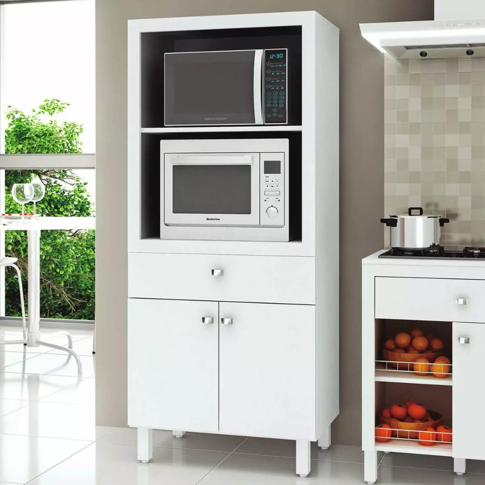 Armário Balcão para Forno e Micro-ondas com 2 Portas e 1 Gaveta BL3305 Branco Tecnomobili