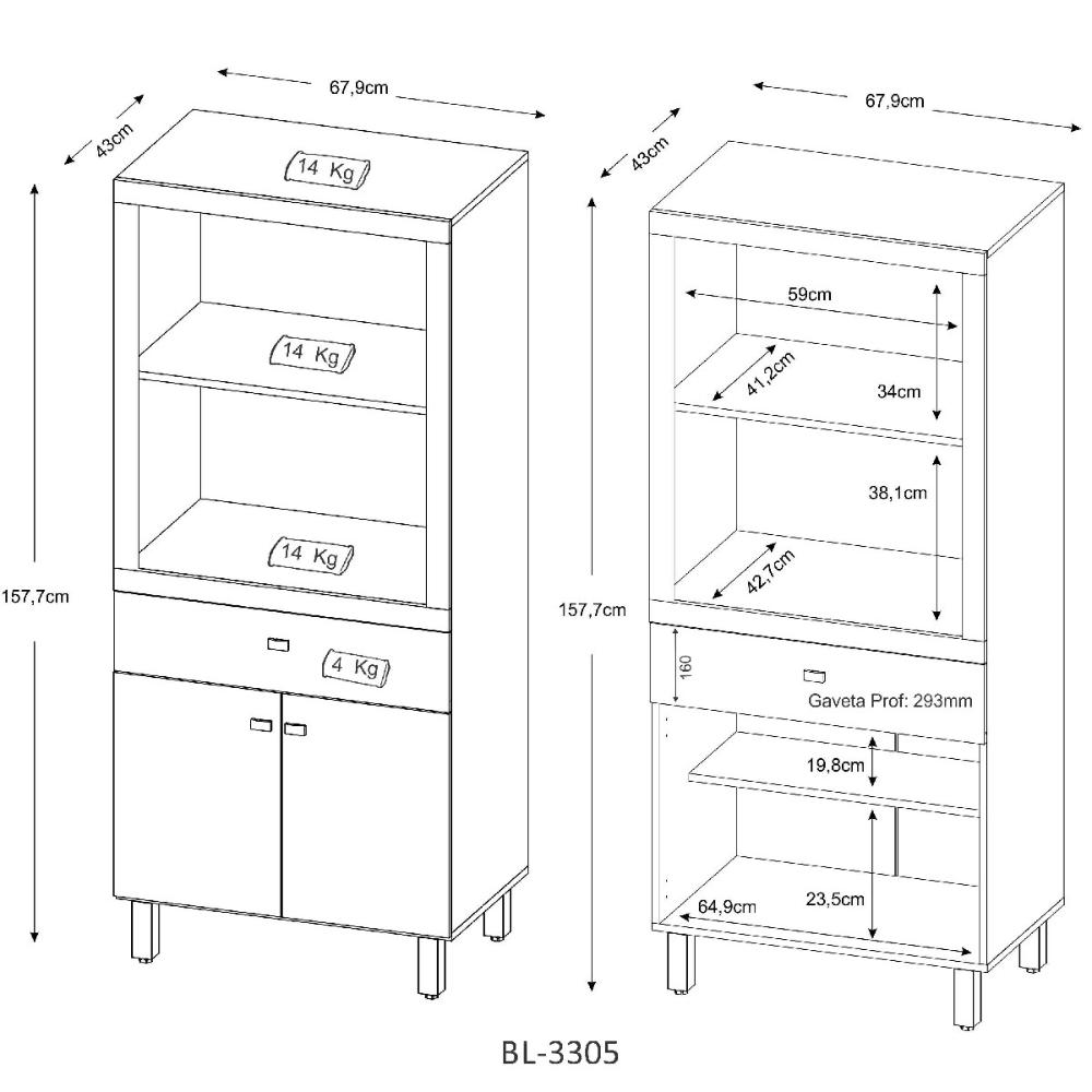 Armário Balcão para Forno e Micro-ondas com 2 Portas e 1 Gaveta BL3305 Branco Tecnomobili