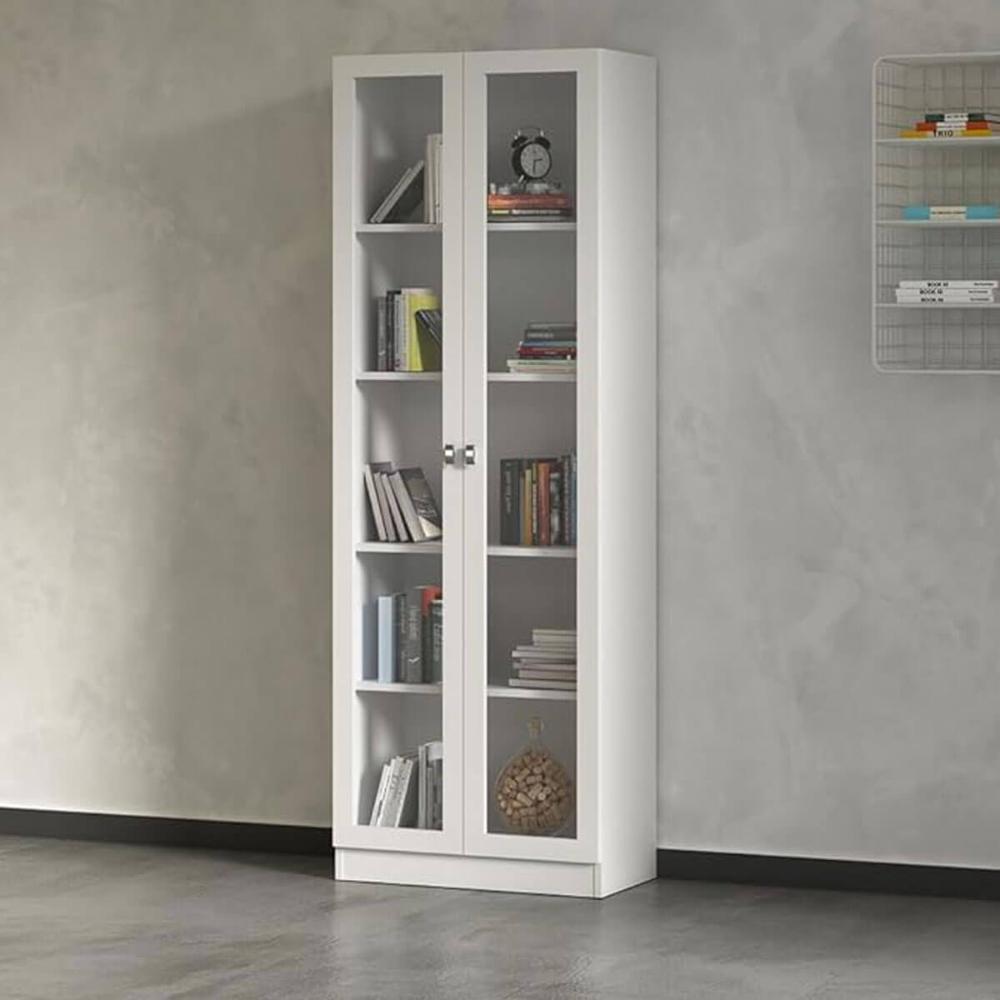 Armário Branco Escritório 60x31,5x171,5cm Portas Vidro Prateleiras ME4115 Tecnomobili