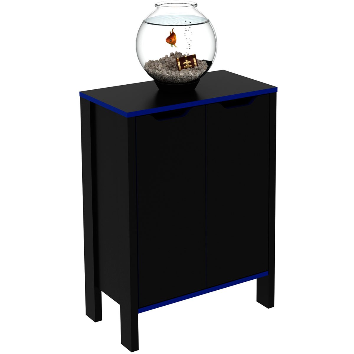 Armário Gamer para Escritório Multiuso Baixo 2 Portas Preto/Azul