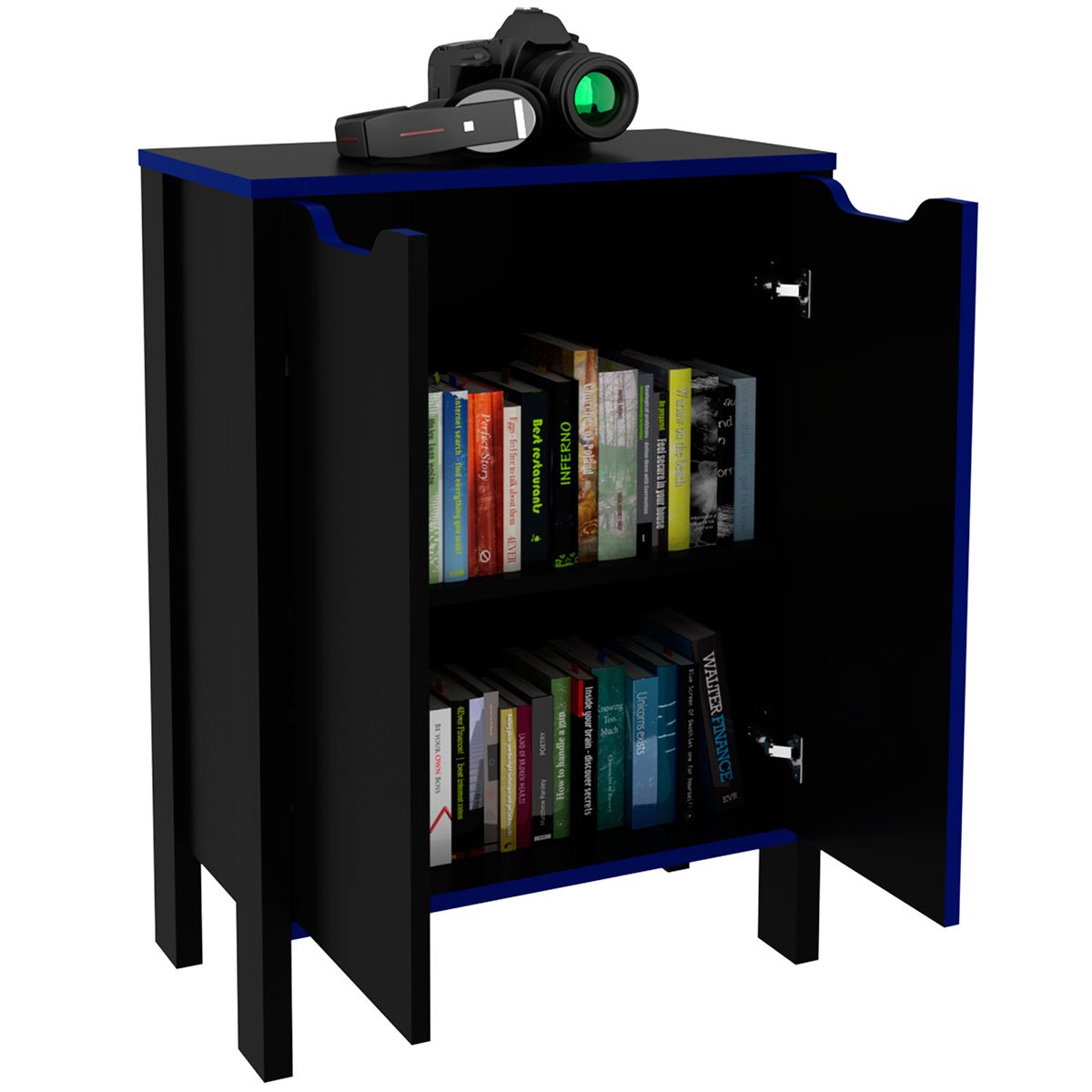 Armário Gamer para Escritório Multiuso Baixo 2 Portas Preto/Azul