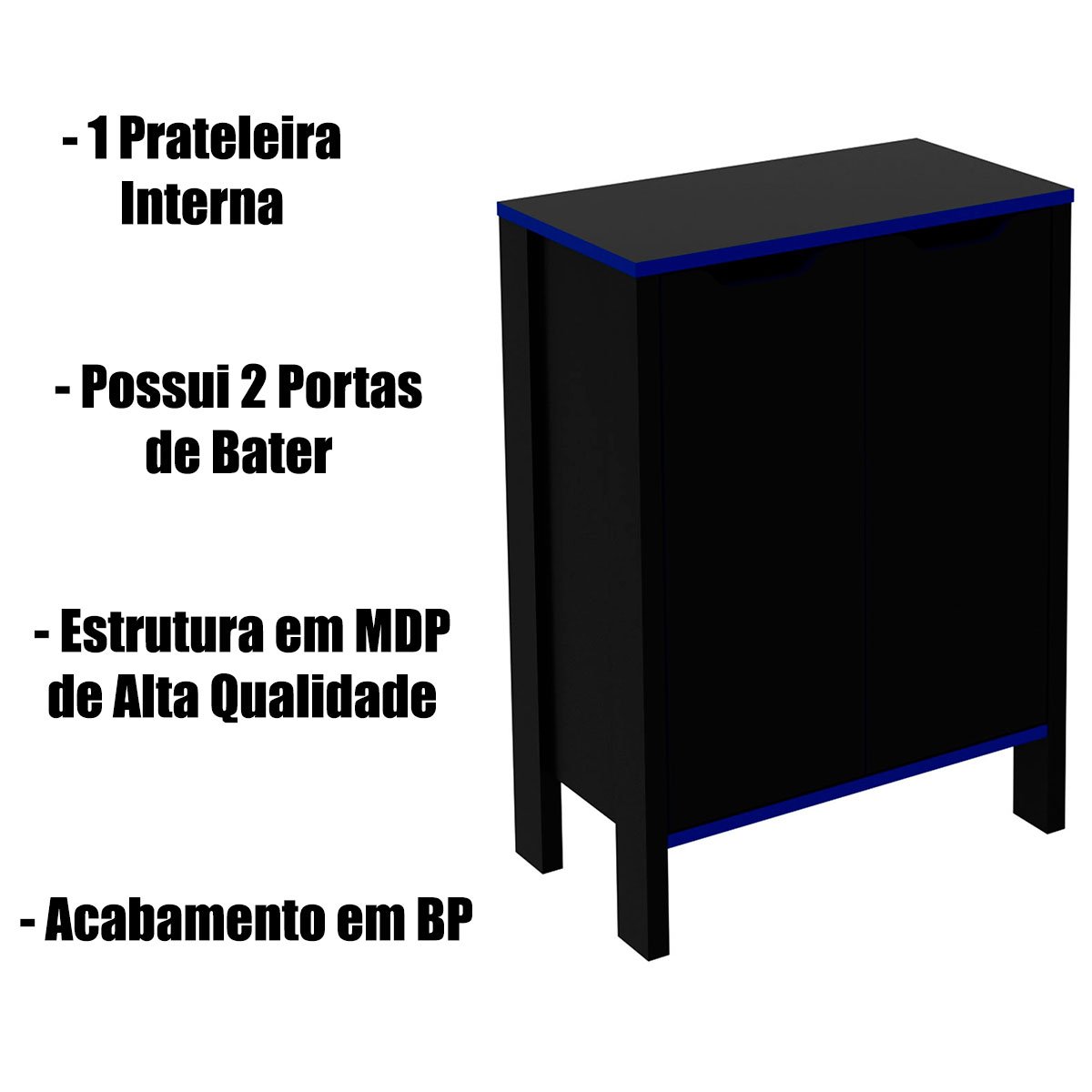 Armário Gamer para Escritório Multiuso Baixo 2 Portas Preto/Azul