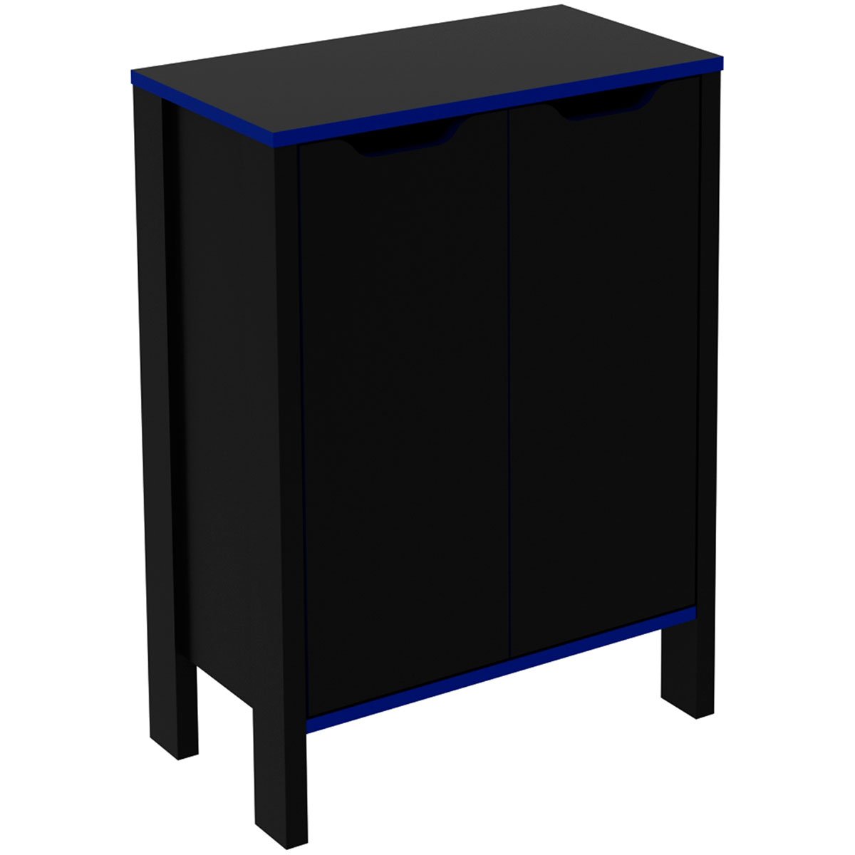 Armário Gamer para Escritório Multiuso Baixo 2 Portas Preto/Azul