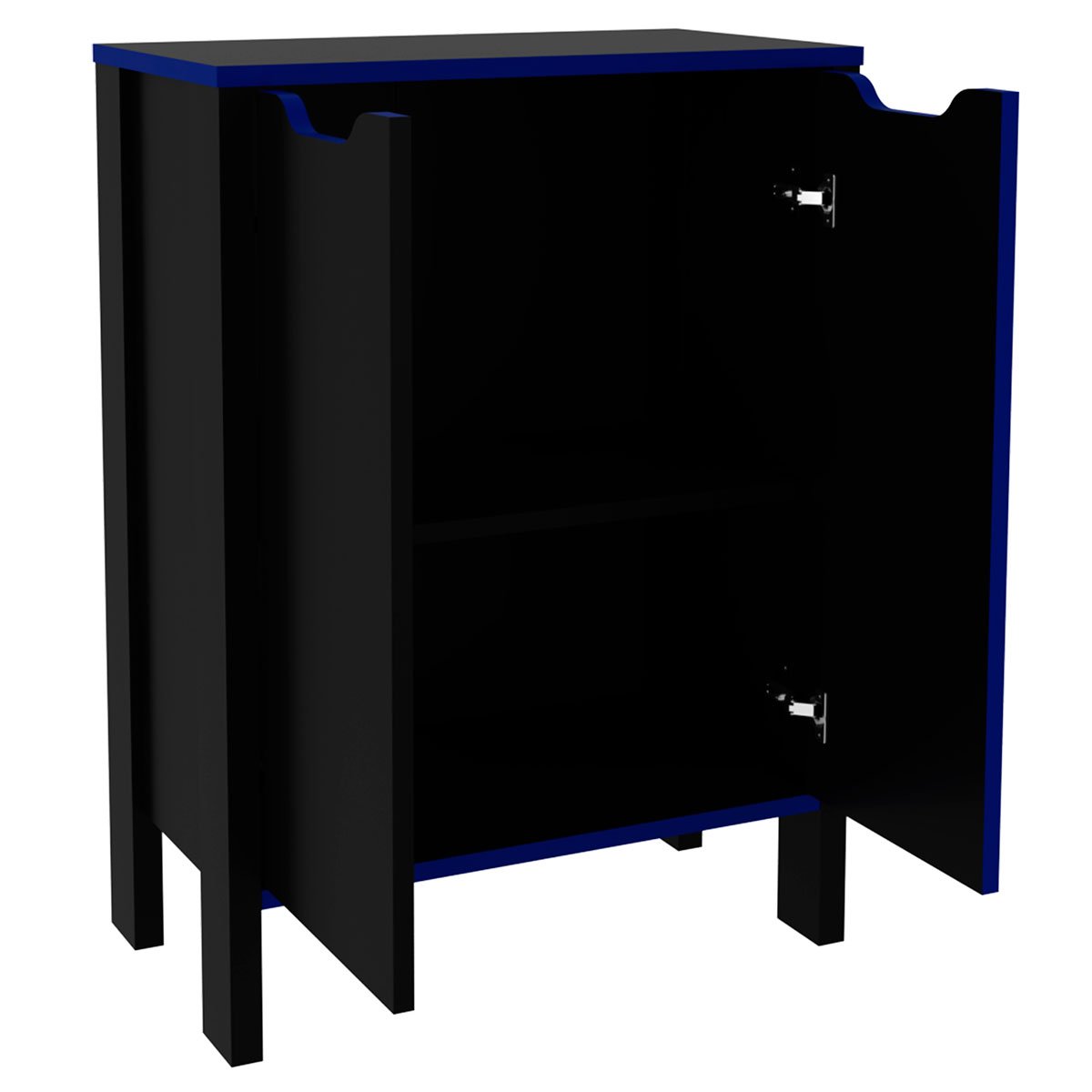 Armário Gamer para Escritório Multiuso Baixo 2 Portas Preto/Azul