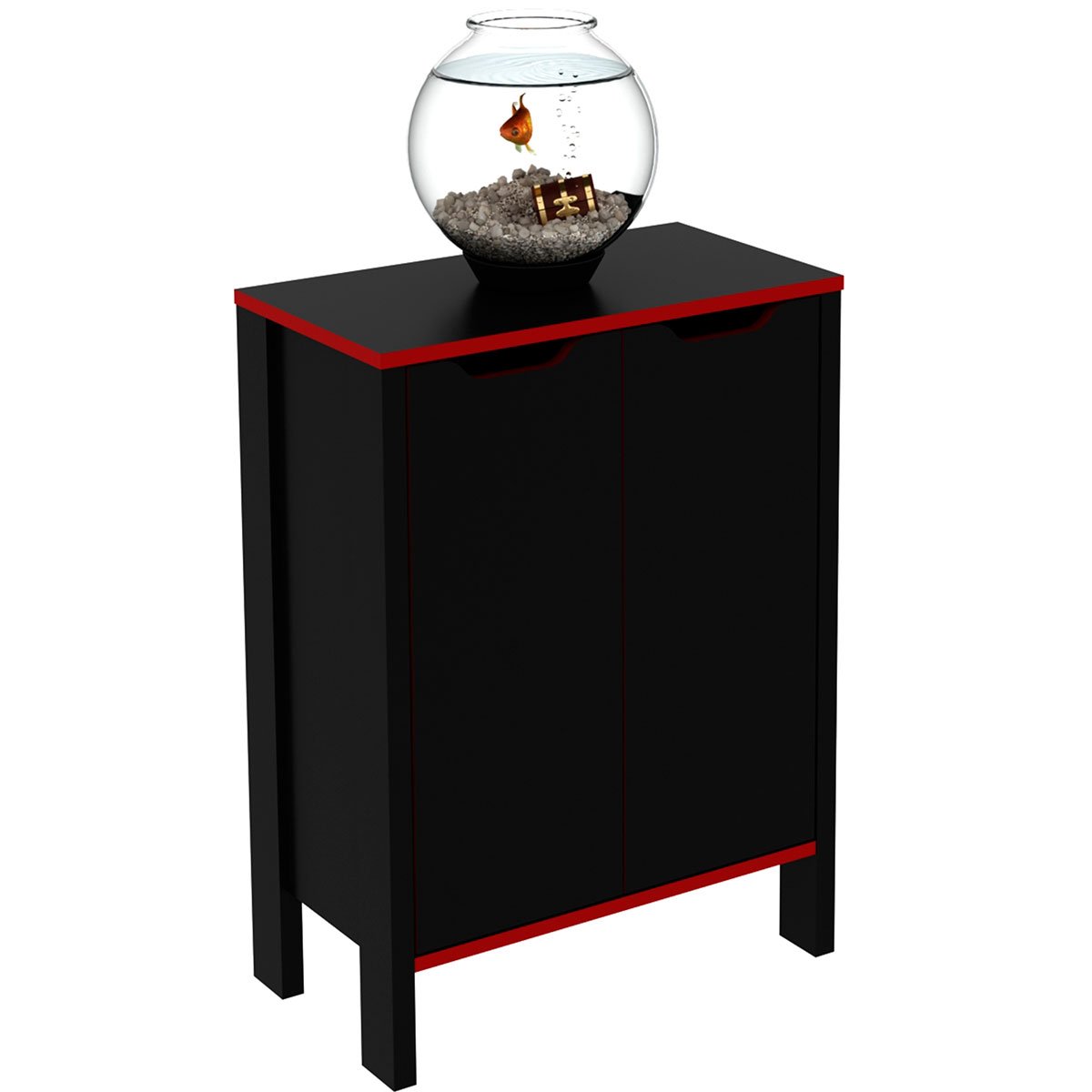 Armário Gamer para Escritório Multiuso Baixo 2 Portas Preto/Vermelho