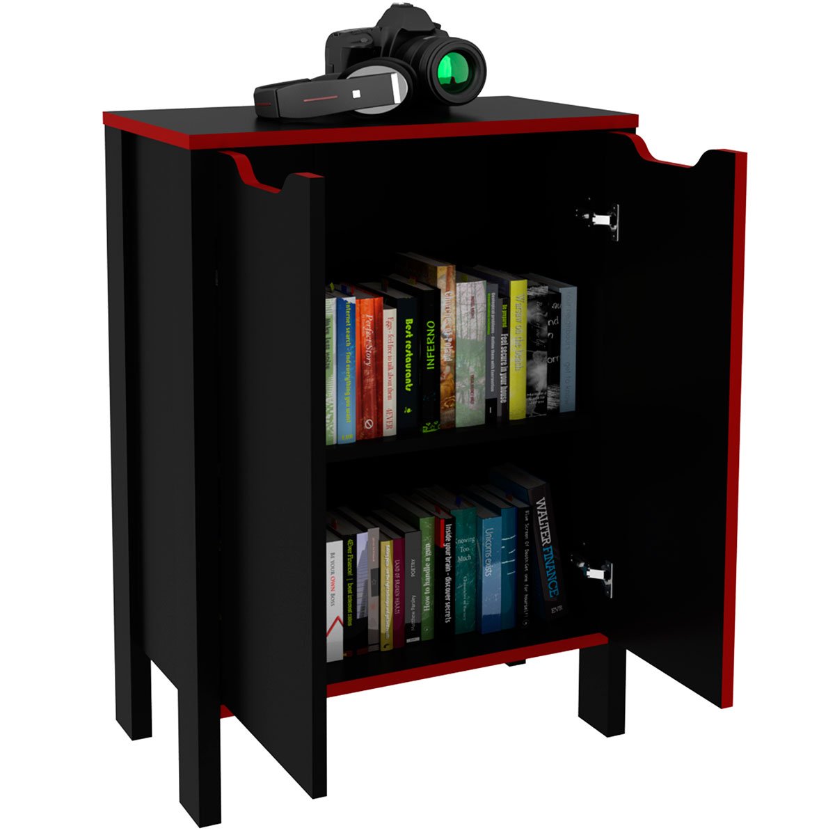 Armário Gamer para Escritório Multiuso Baixo 2 Portas Preto/Vermelho