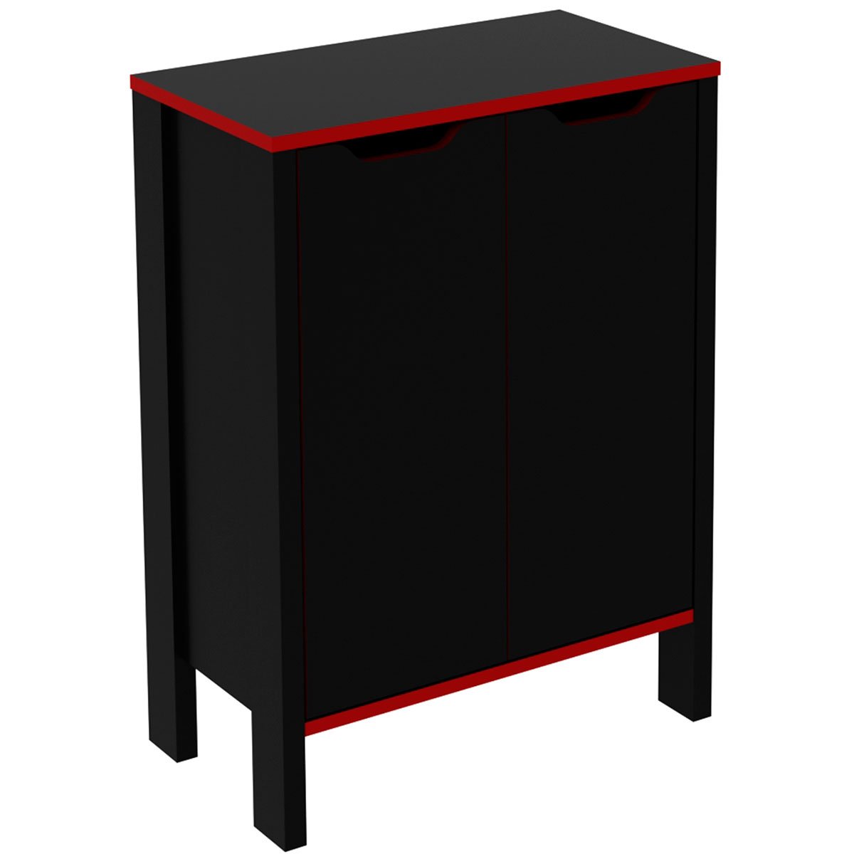 Armário Gamer para Escritório Multiuso Baixo 2 Portas Preto/Vermelho