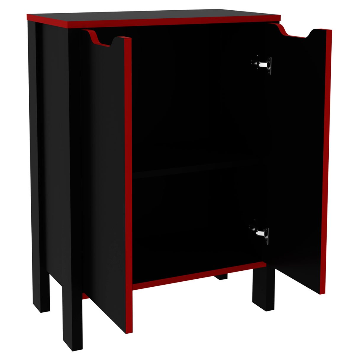 Armário Gamer para Escritório Multiuso Baixo 2 Portas Preto/Vermelho