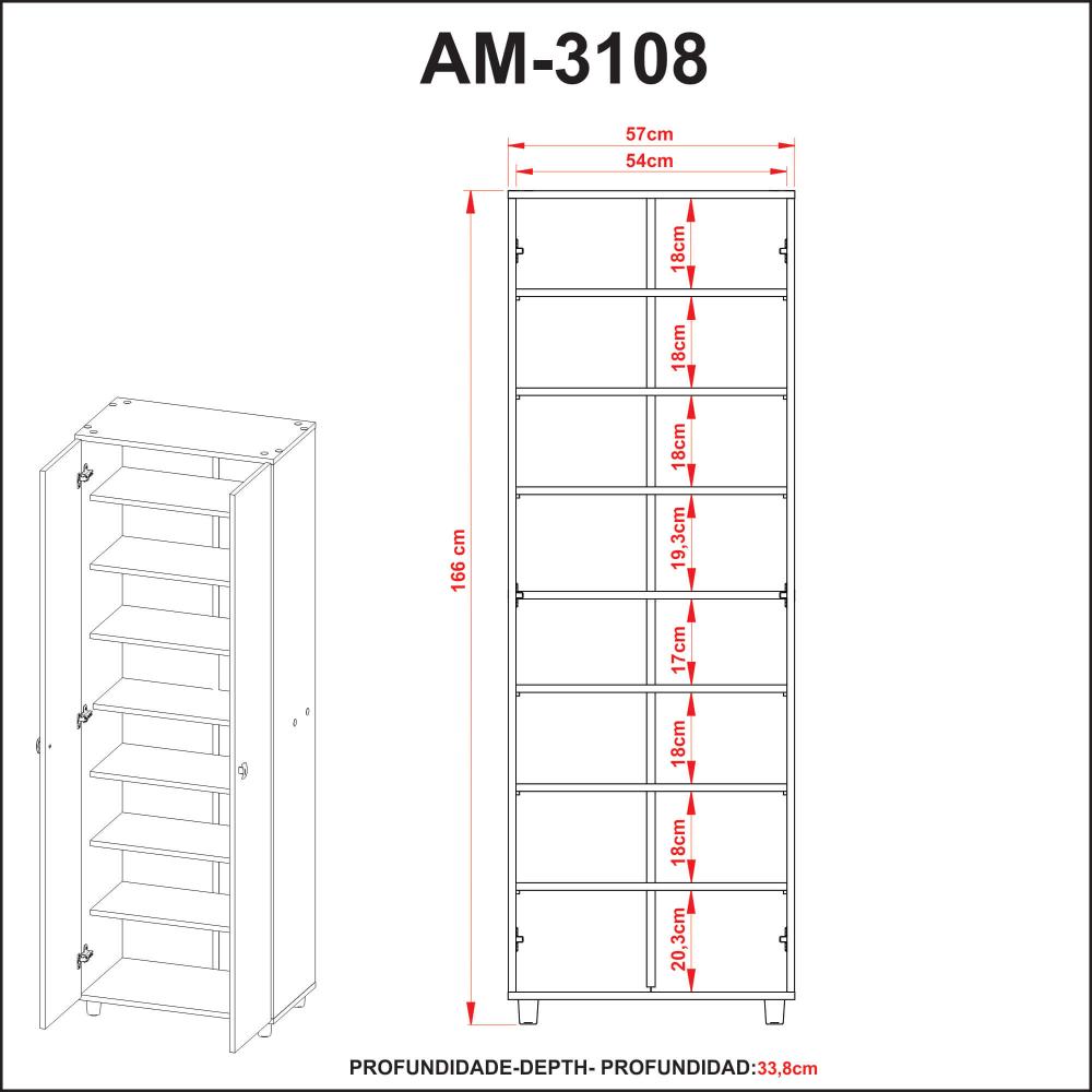 Armário Multiuso com 2 Portas AM3108 Branco Tecnomobili