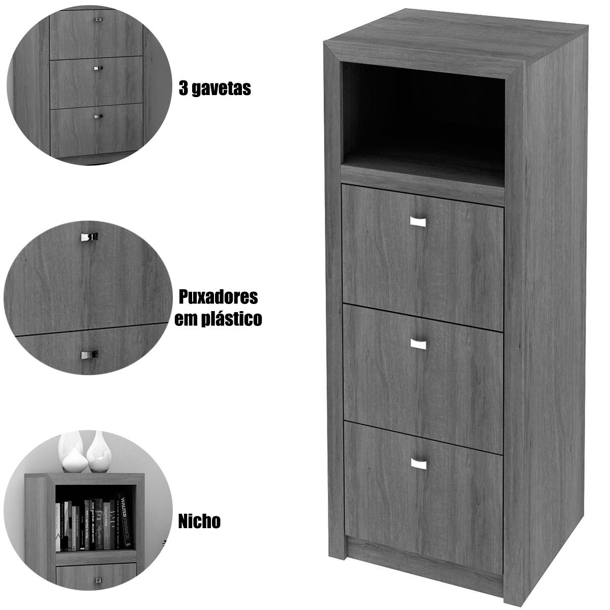 Armário para Escritório com 3 Gavetas Arquivo Branco