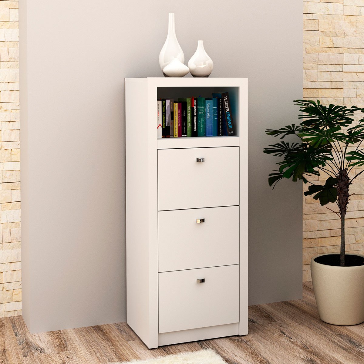 Armário para Escritório com 3 Gavetas Arquivo Branco