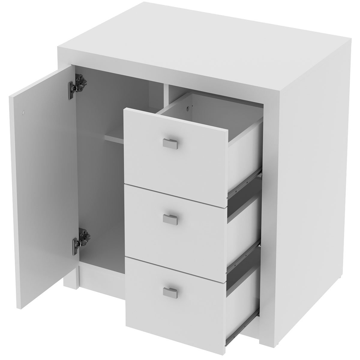 Balcão Armário para Escritório com 1 porta e 3 Gavetas Branco
