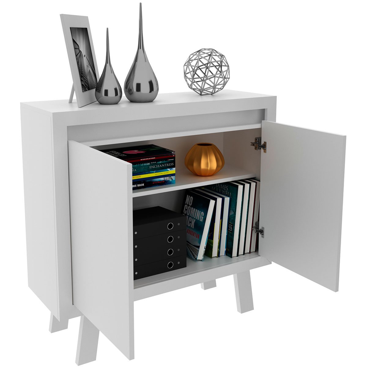 Balcão Armário para Escritório com 2 portas e 1 Prateleira Branco