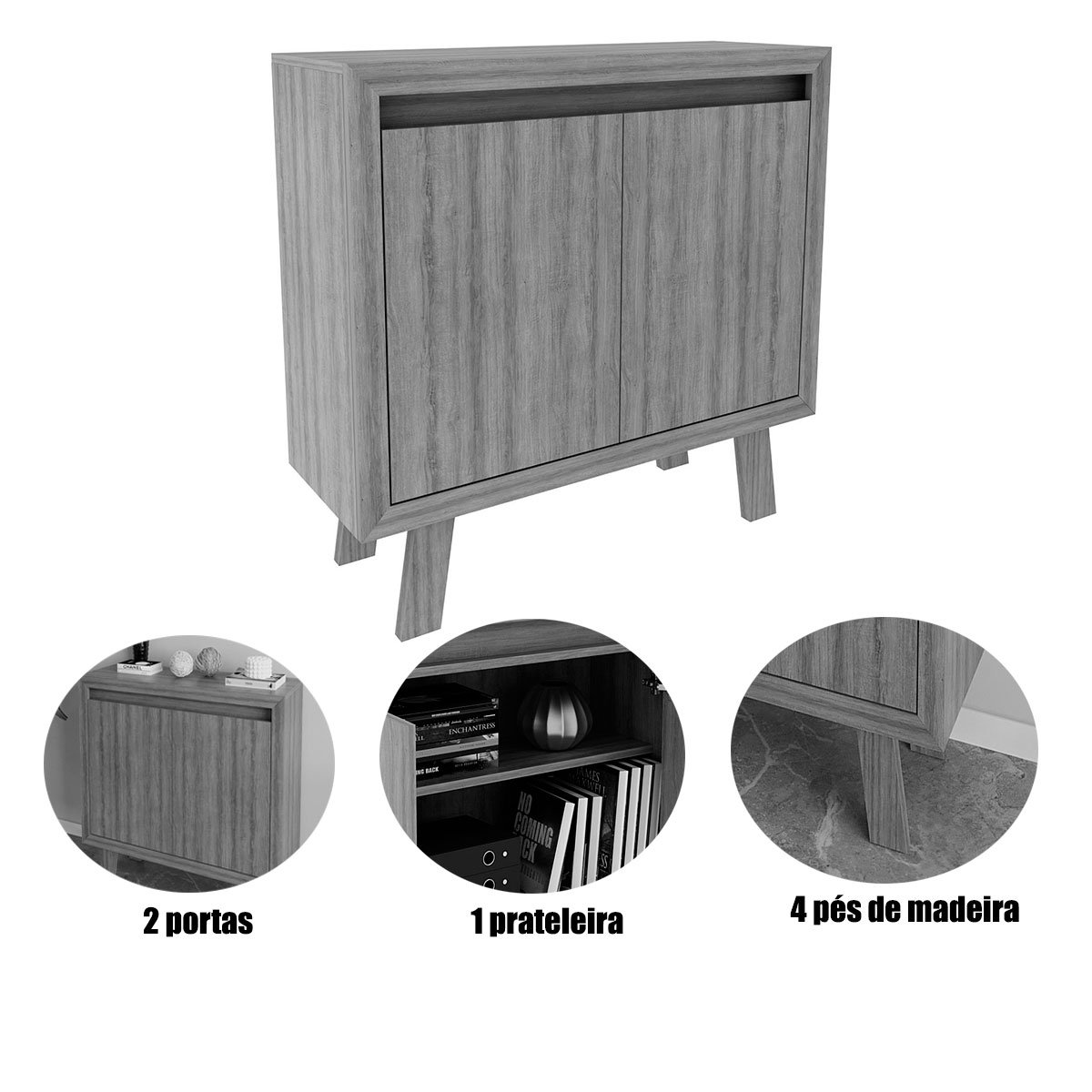 Balcão Armário para Escritório com 2 portas e 1 Prateleira Branco
