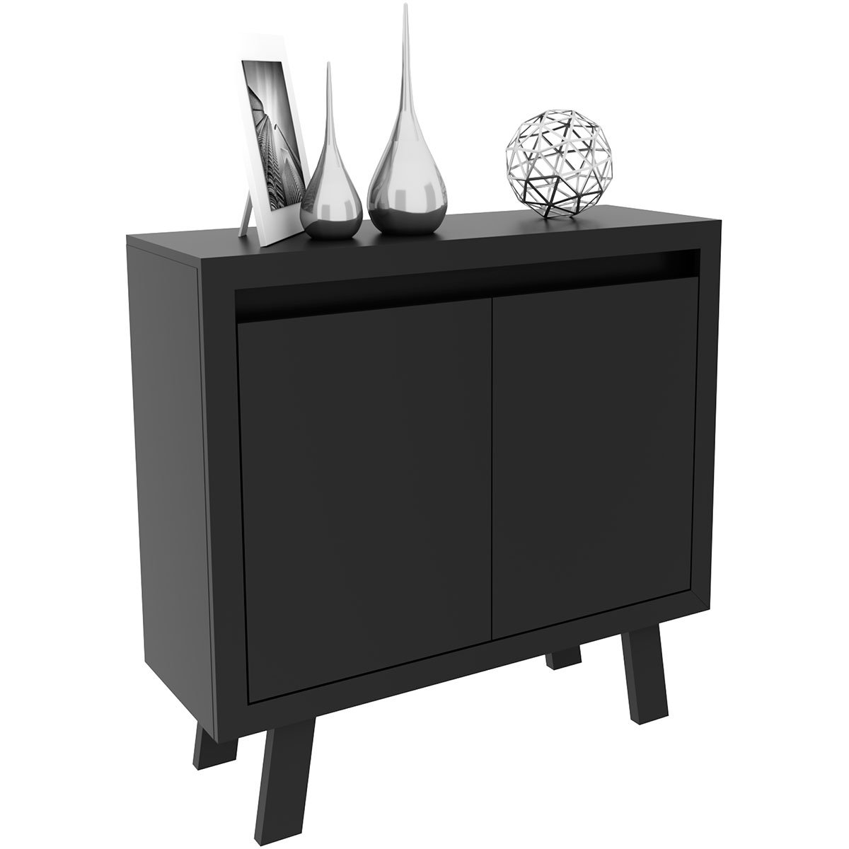 Balcão Armário para Escritório com 2 portas e 1 Prateleira Preto