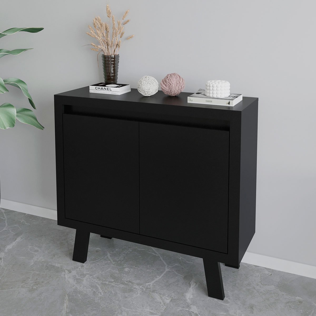 Balcão Armário para Escritório com 2 portas e 1 Prateleira Preto