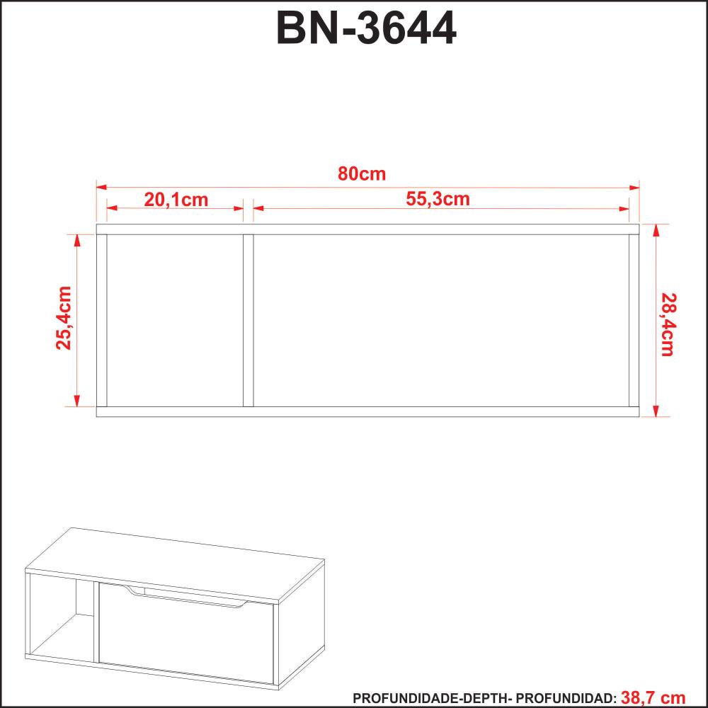 Balcão para Banheiro 80cm com 1 Porta e Nicho BN3644 Branco Tecnomobili