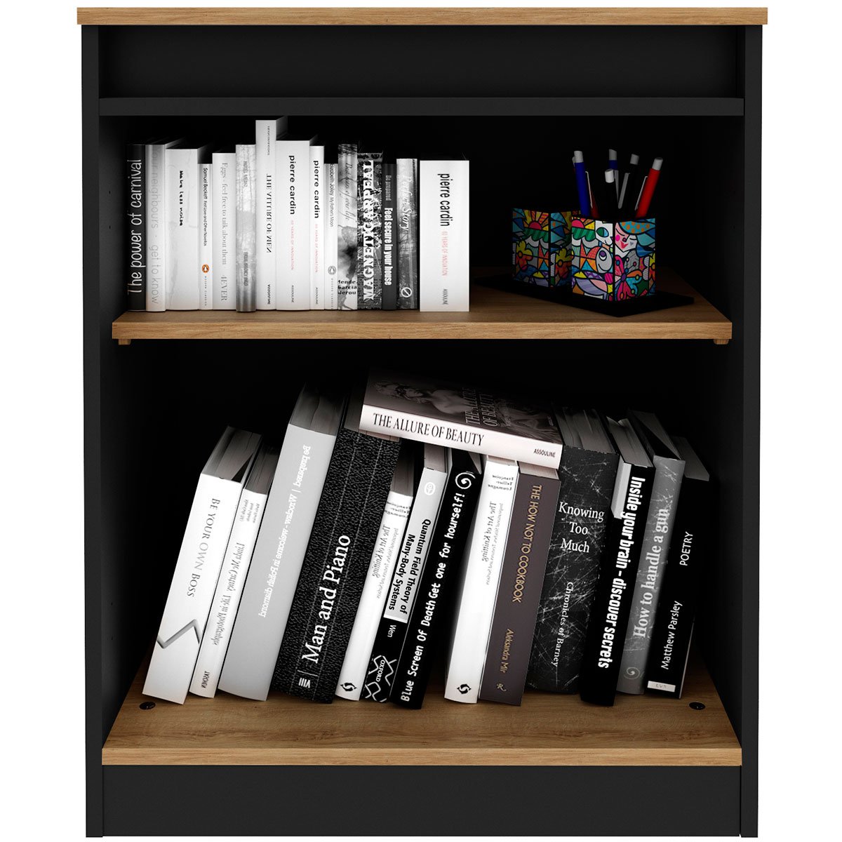 Balcão para Escritório 2 Portas com Chave Pequeno Amêndoa/Preto