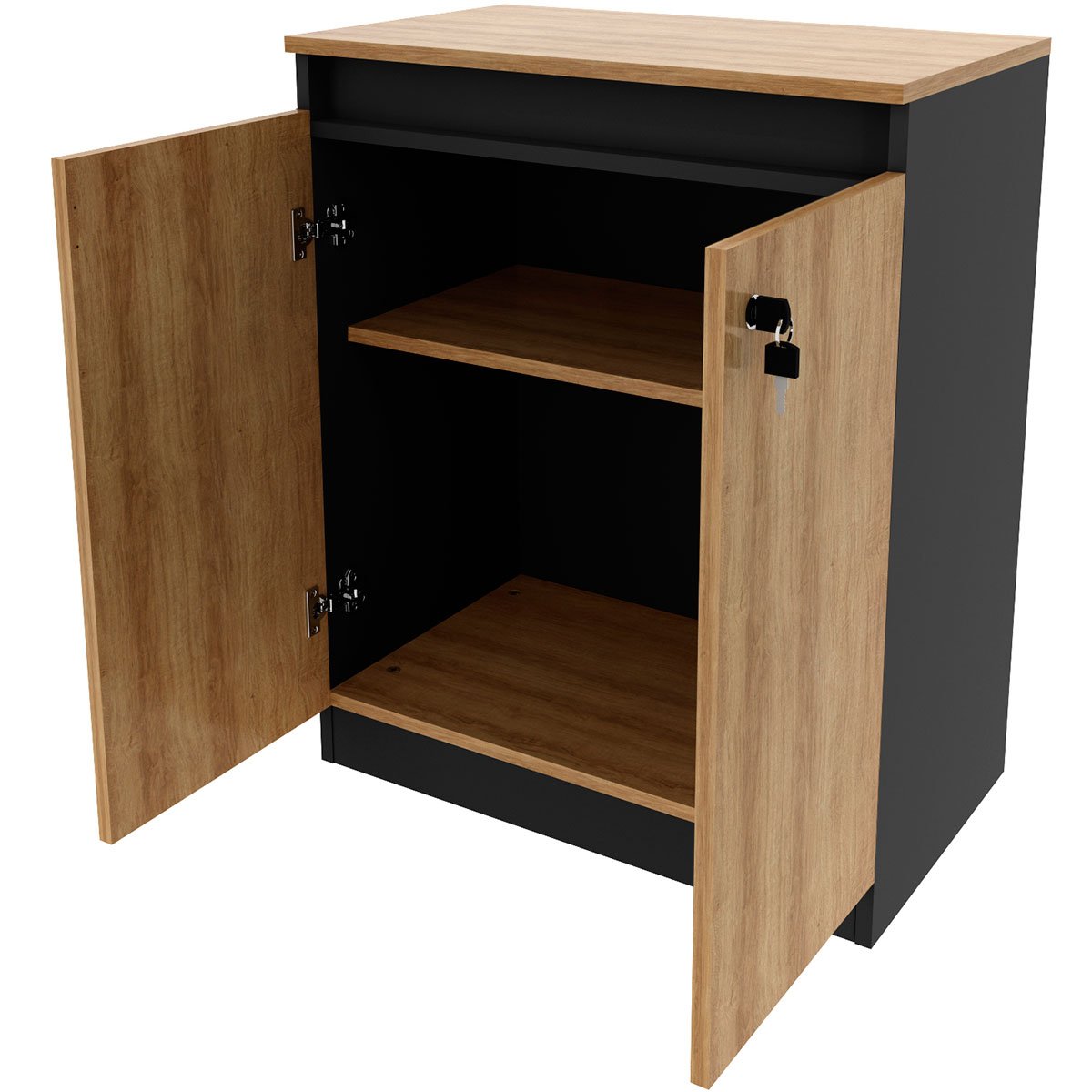 Balcão para Escritório 2 Portas com Chave Pequeno Amêndoa/Preto