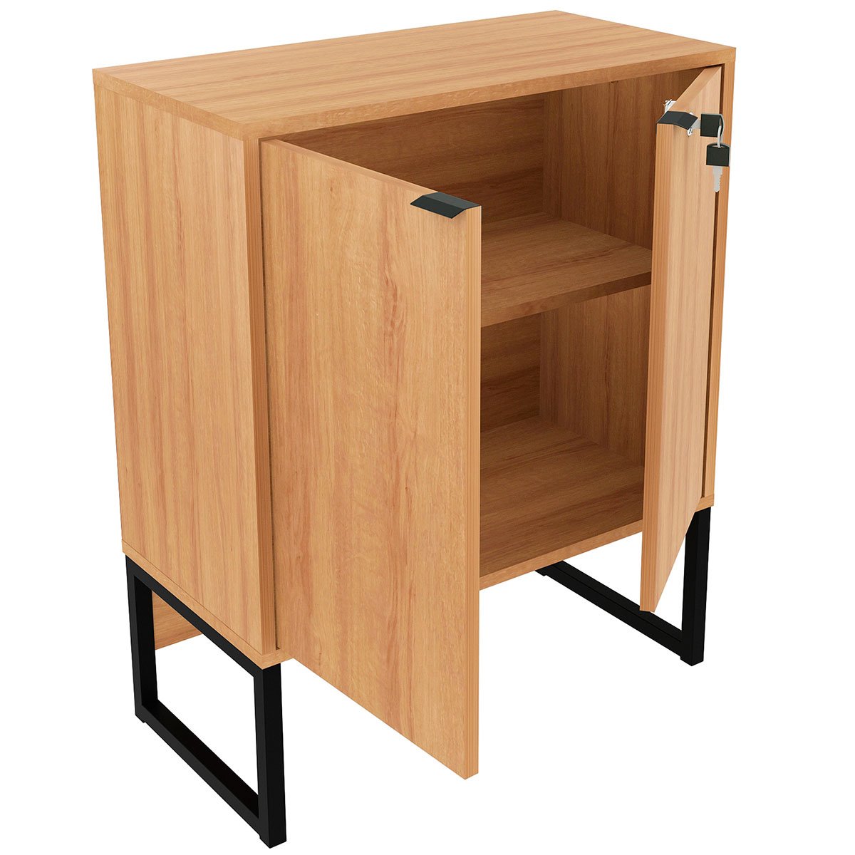 Balcão para Escritório 2 Portas com Chave Pequeno Amêndoa/Preto