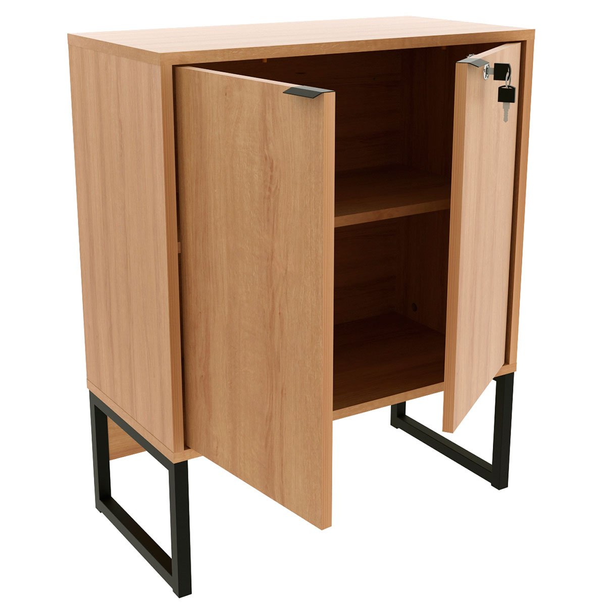 Balcão para Escritório 2 Portas com Chave Pequeno Amêndoa/Preto