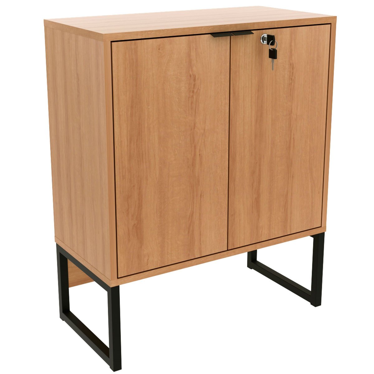 Balcão para Escritório 2 Portas com Chave Pequeno Amêndoa/Preto