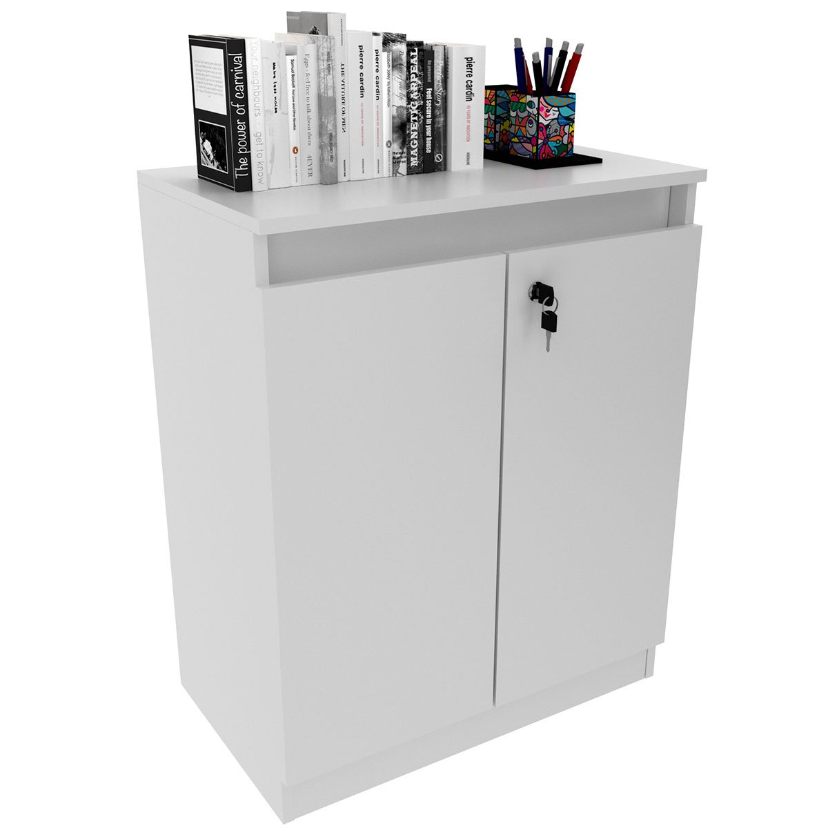 Balcão para Escritório 2 Portas com Chave Pequeno Branco