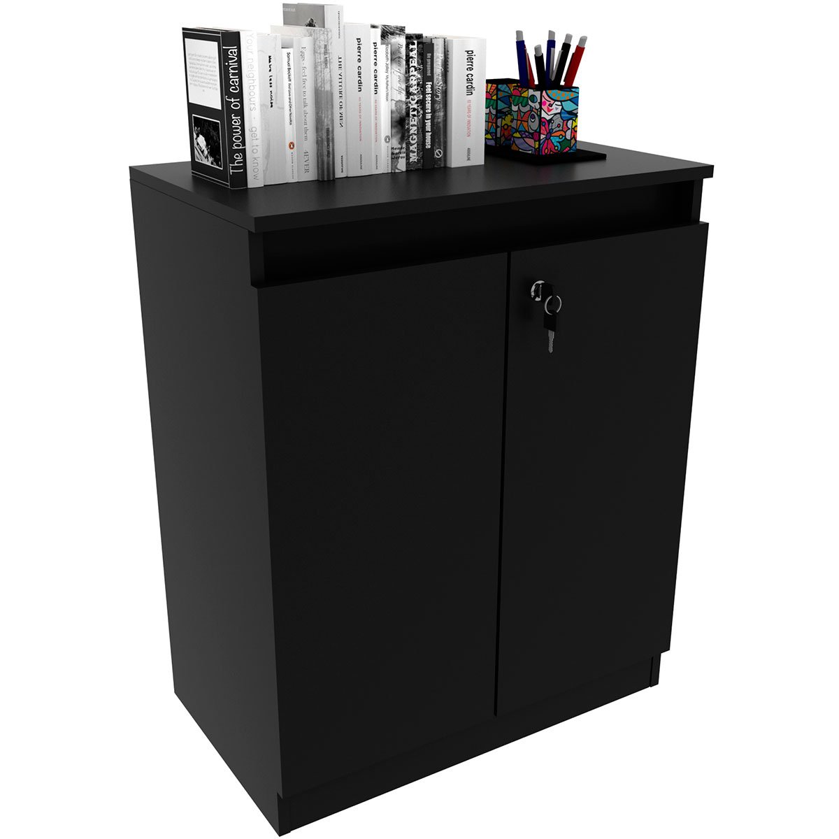Balcão para Escritório 2 Portas com Chave Pequeno Preto