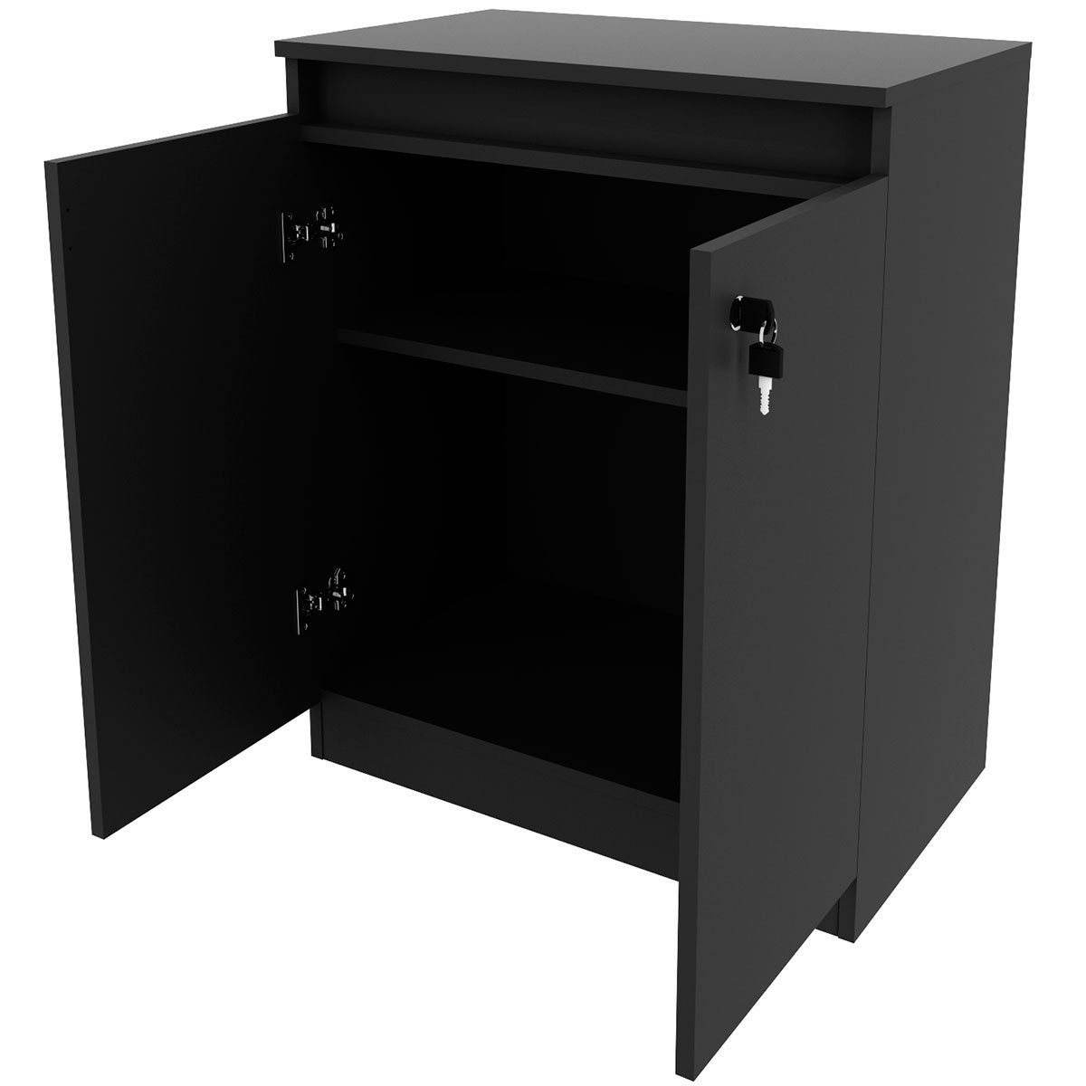 Balcão para Escritório 2 Portas com Chave Pequeno Preto
