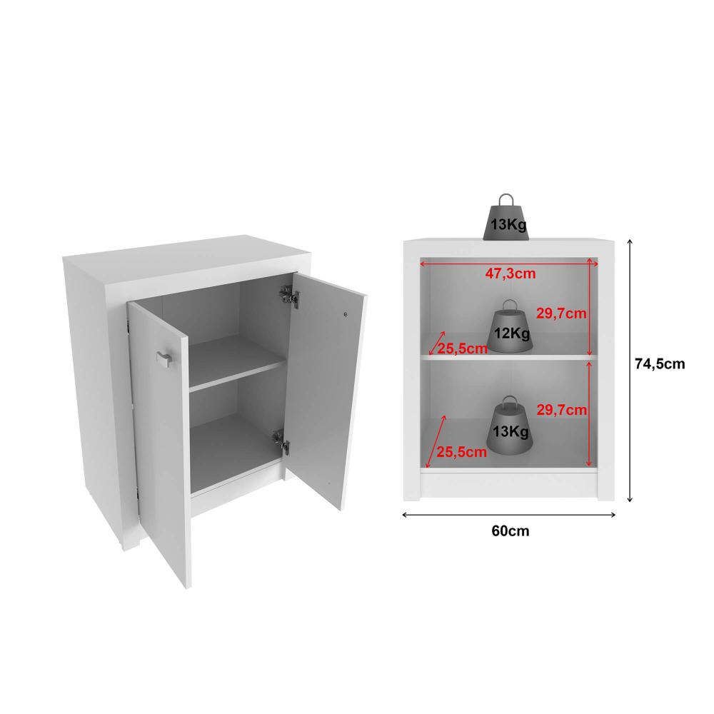 Balcão para Escritório com 2 Portas e 1 Prateleira ME4103 Branco Tecnomobili