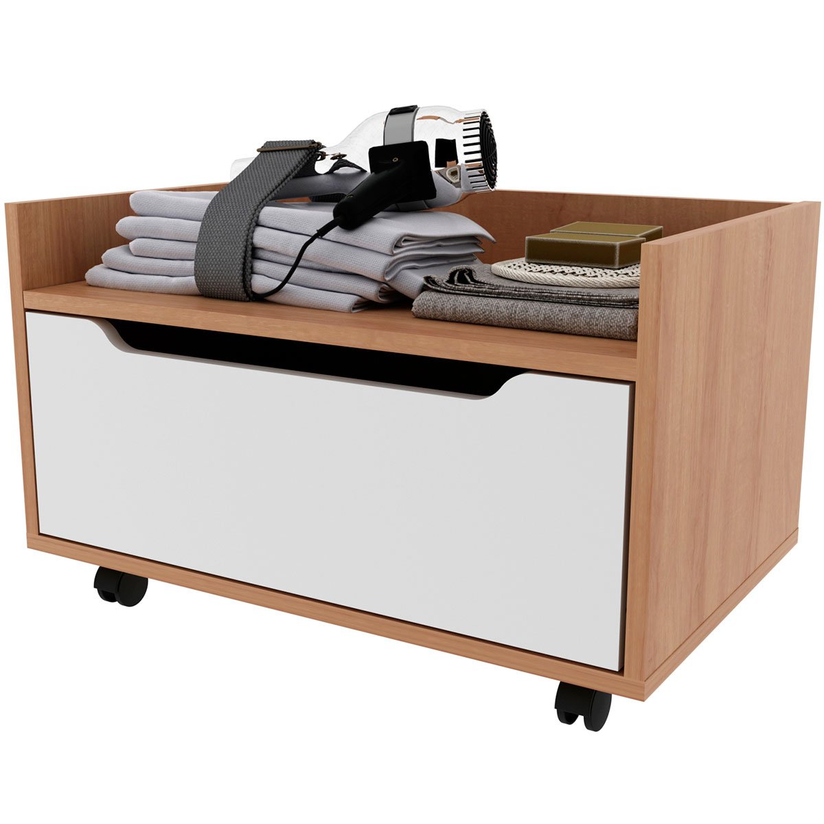 Balcão para Gabinete de Banheiro 1 Gaveta com Rodízio Amêndoa/Branco
