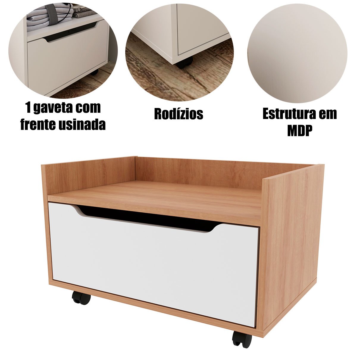 Balcão para Gabinete de Banheiro 1 Gaveta com Rodízio Amêndoa/Branco