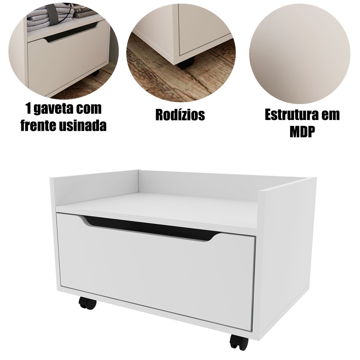 Balcão para Gabinete de Banheiro 1 Gaveta com Rodízio Branco