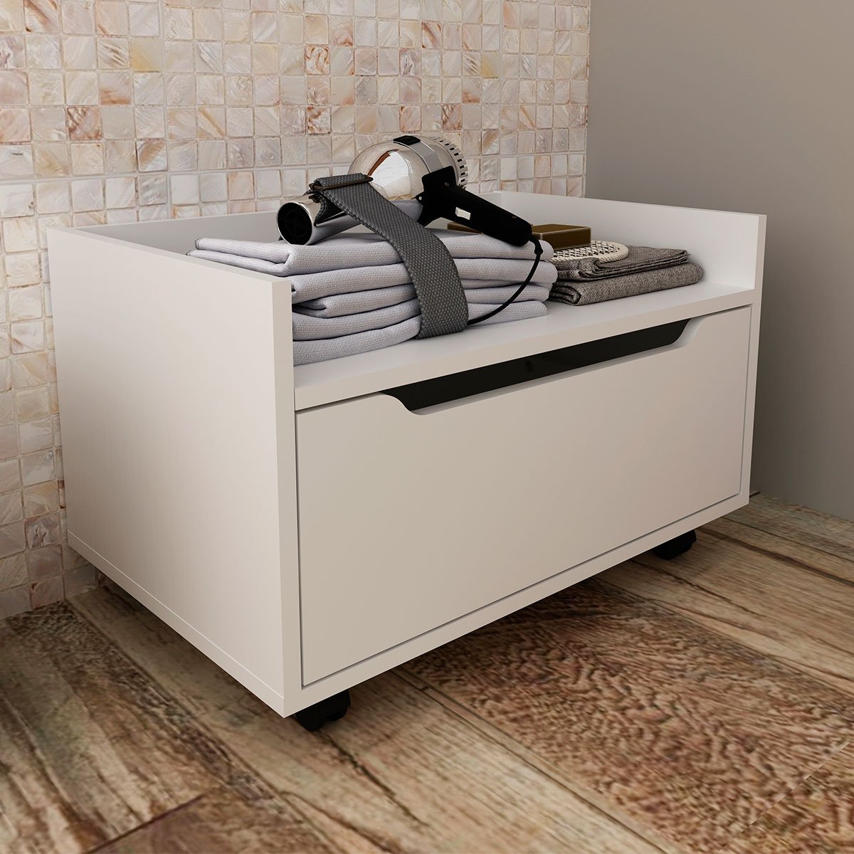 Balcão para Gabinete de Banheiro 1 Gaveta com Rodízio Branco