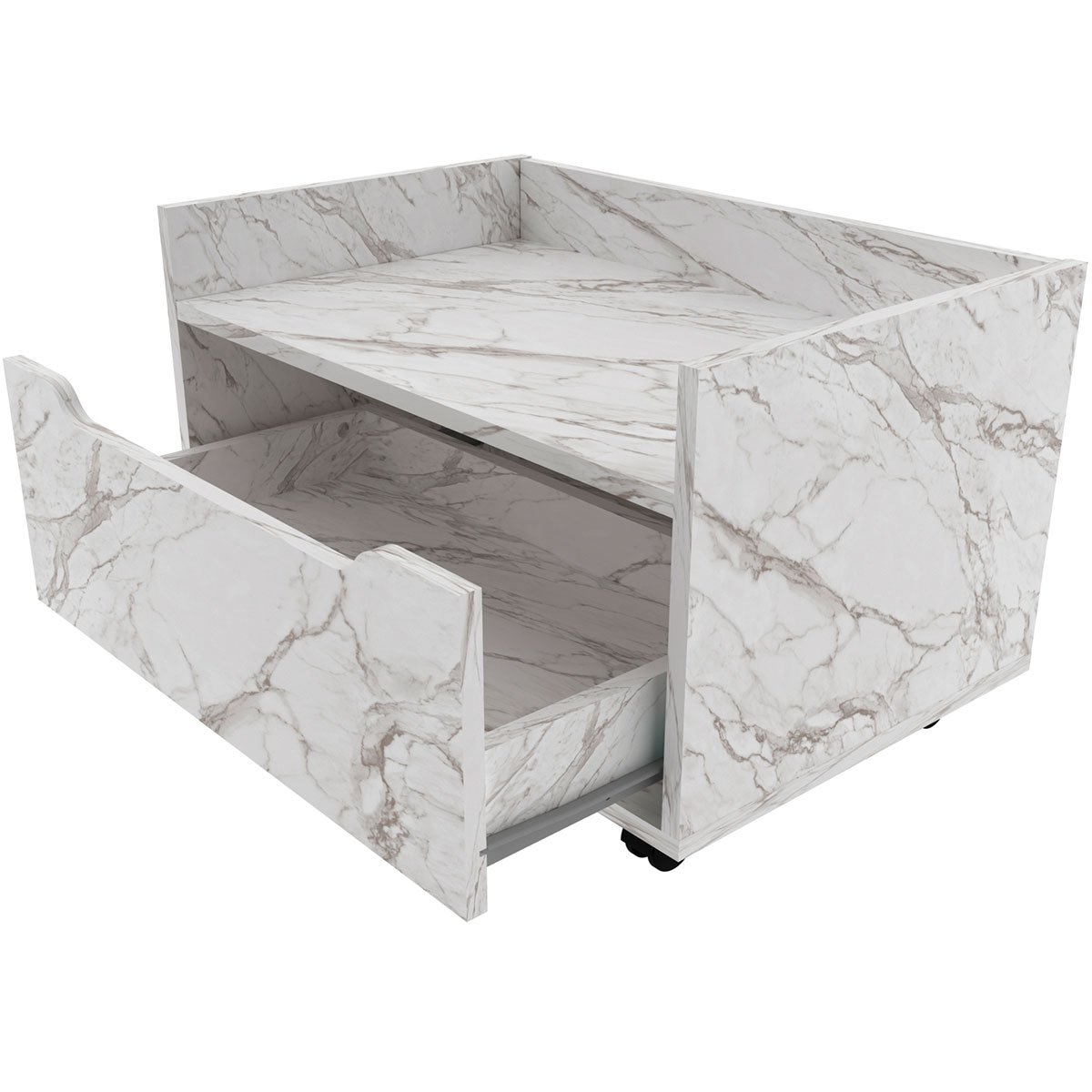 Balcão para Gabinete de Banheiro 1 Gaveta com Rodízio Mármore Branco