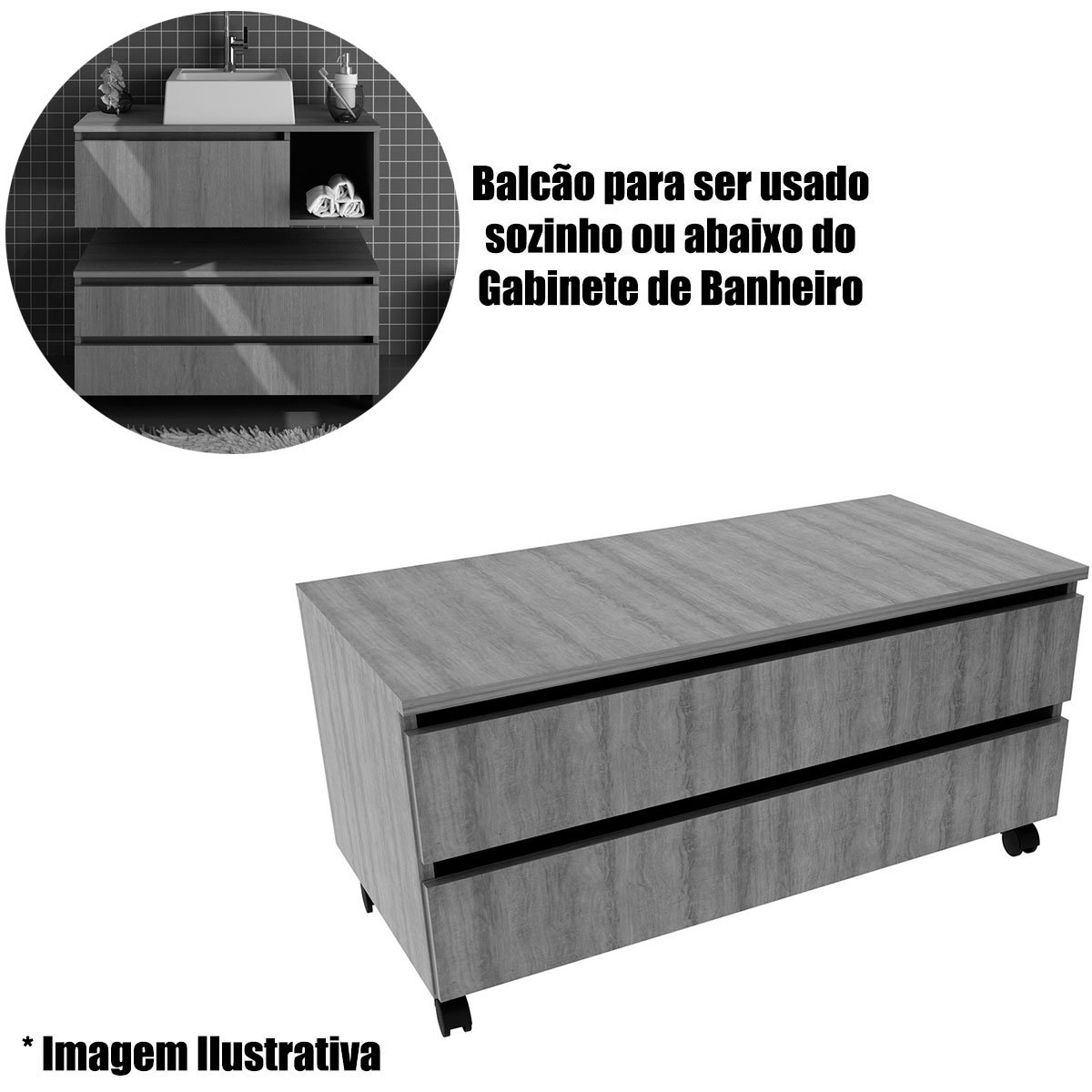 Balcão para Gabinete de Banheiro 2 Gavetas com Rodízios Branco