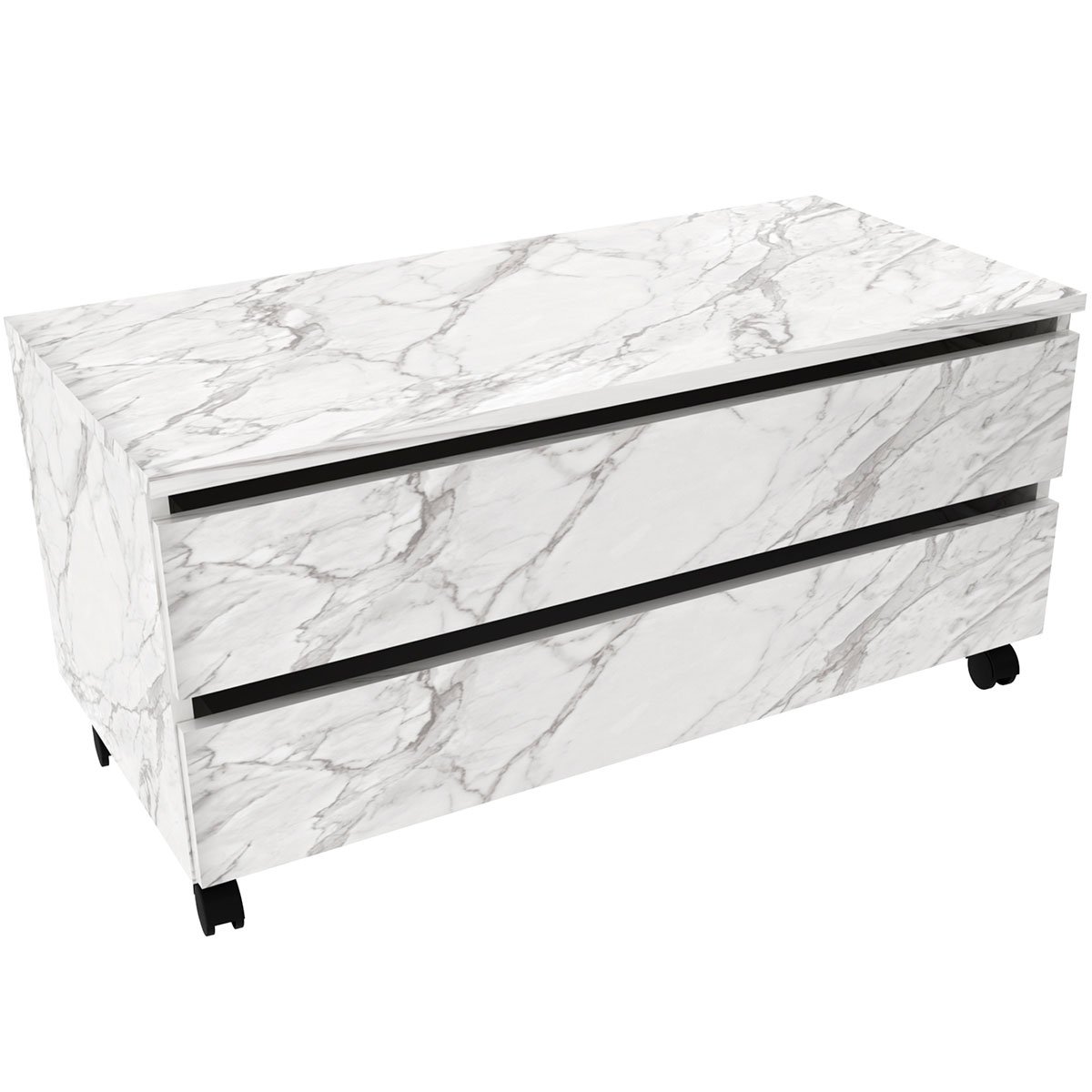 Balcão para Gabinete de Banheiro 2 Gavetas com Rodízios Mármore Branco