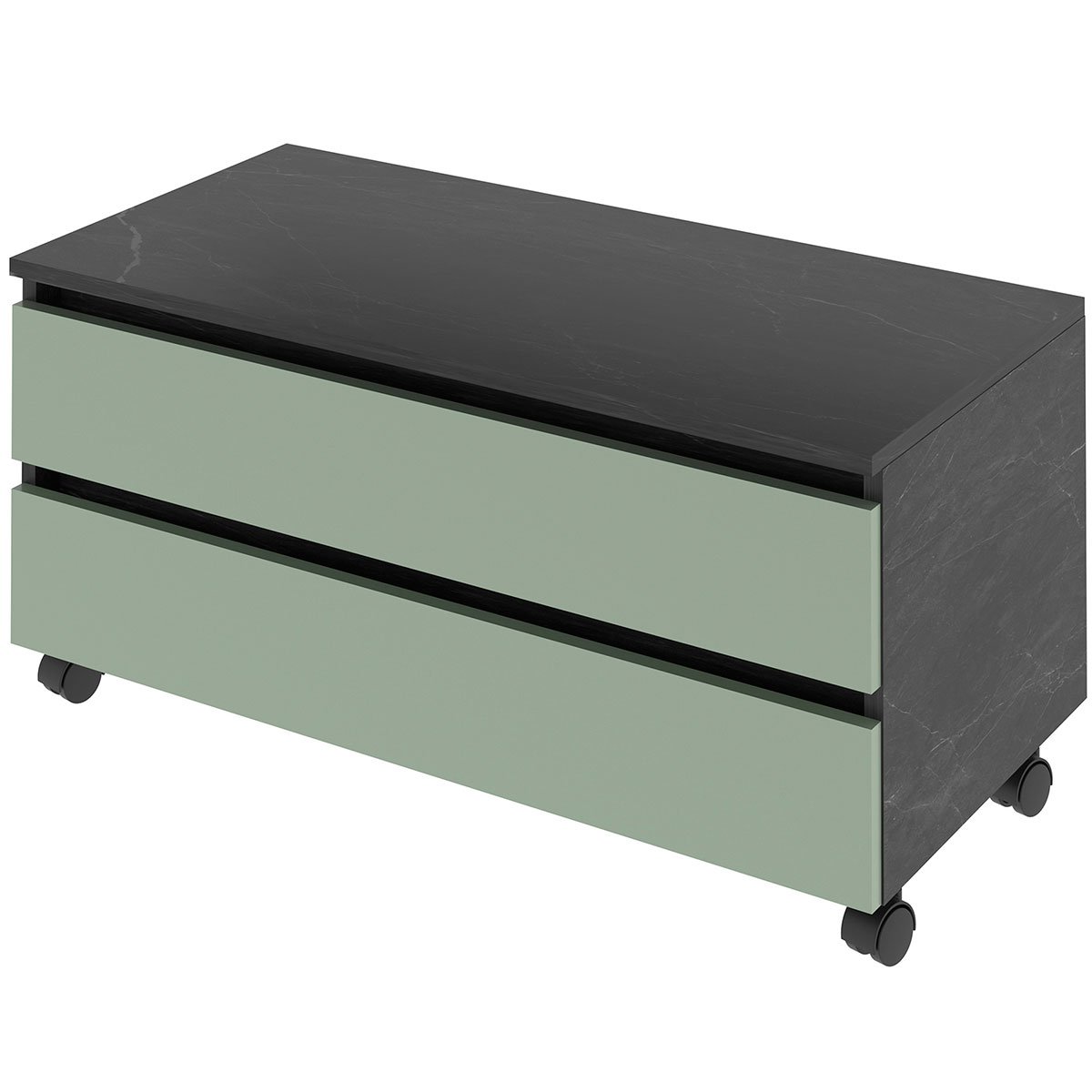 Balcão para Gabinete de Banheiro 2 Gavetas com Rodízios Mármore Lunar/Verde Mar