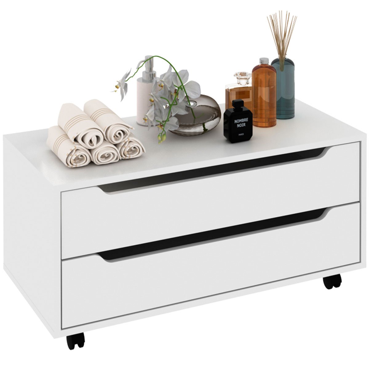 Balcão para Gabinete de Banheiro 2 Gavetas e Rodízios Branco