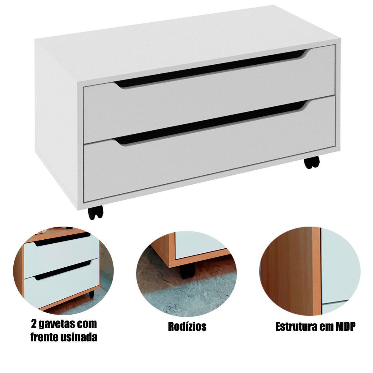 Balcão para Gabinete de Banheiro 2 Gavetas e Rodízios Branco