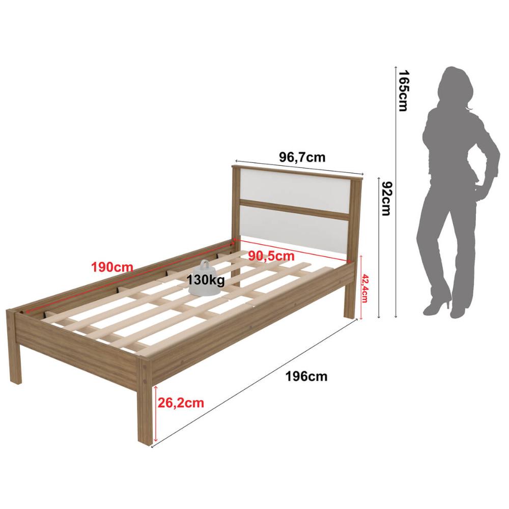 Cama de Solteiro Amêndoa Branco 97x196x92cm MDP Tecnomobili CM8004 até 130kg