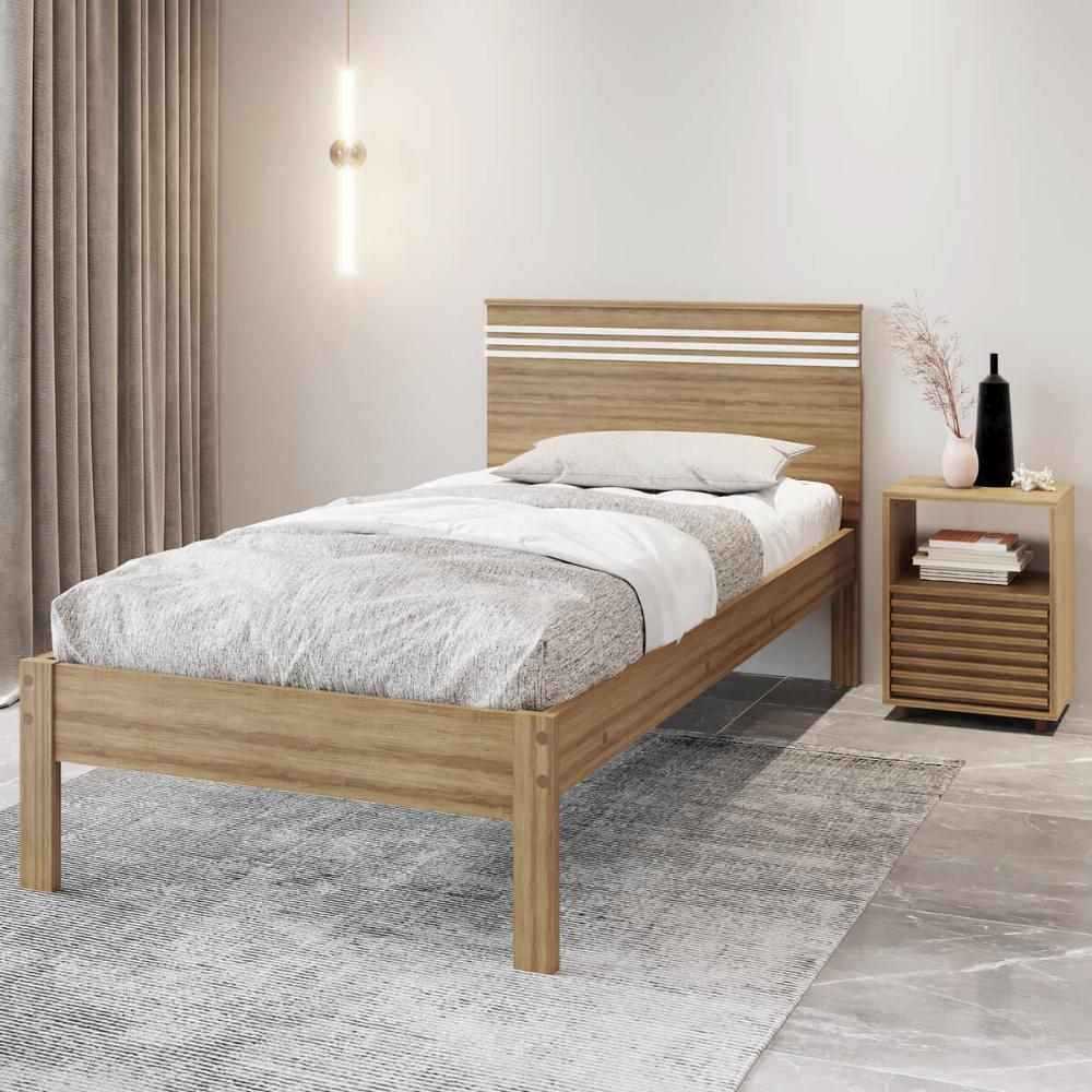 Cama de Solteiro CM8010 Para Colchão de 88cm Amêndoa/Branco Tecnomobili