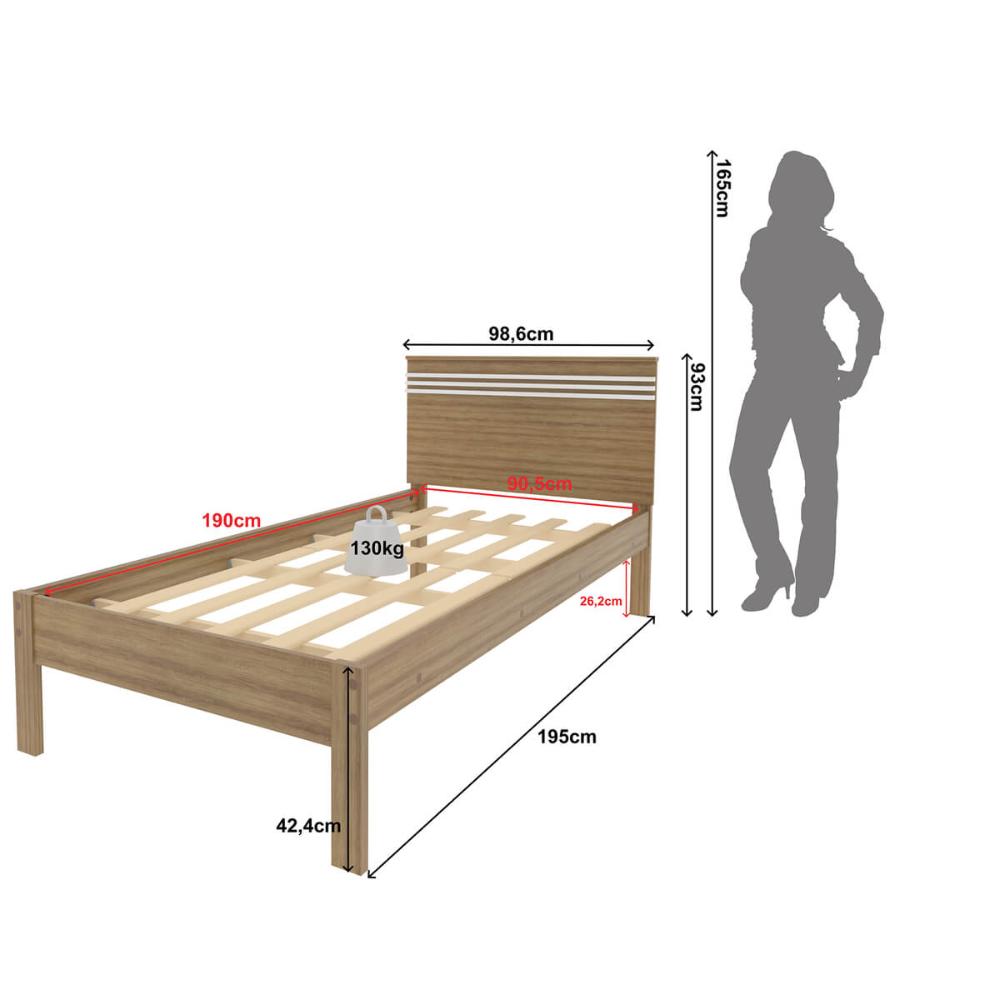 Cama de Solteiro CM8010 Para Colchão de 88cm Amêndoa/Branco Tecnomobili