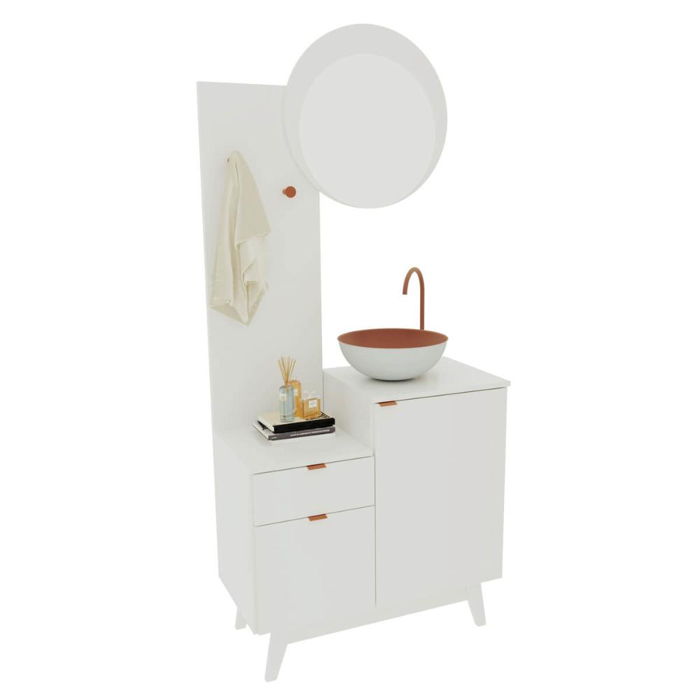 Conjunto Para Banheiro 80cm Com Espelho 2 Porta E 1 Gaveta