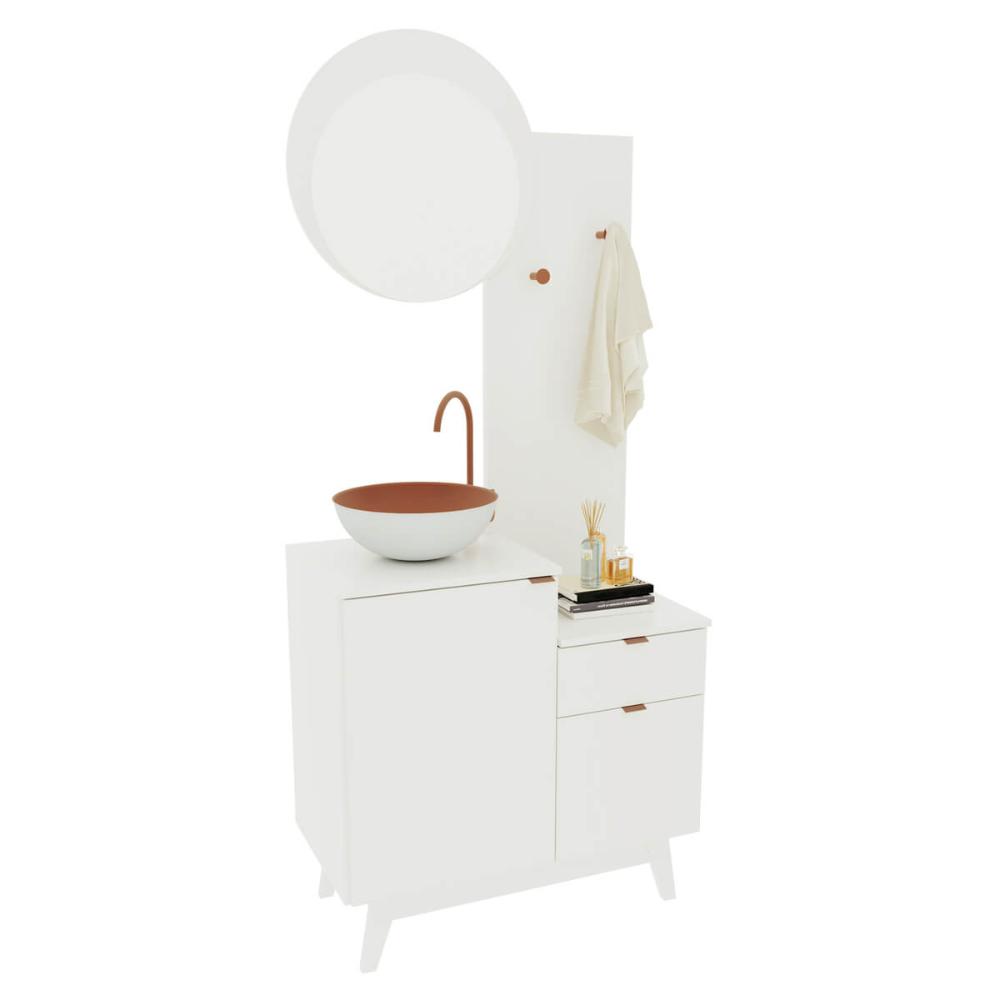 Conjunto Para Banheiro 80cm Com Espelho 2 Porta E 1 Gaveta