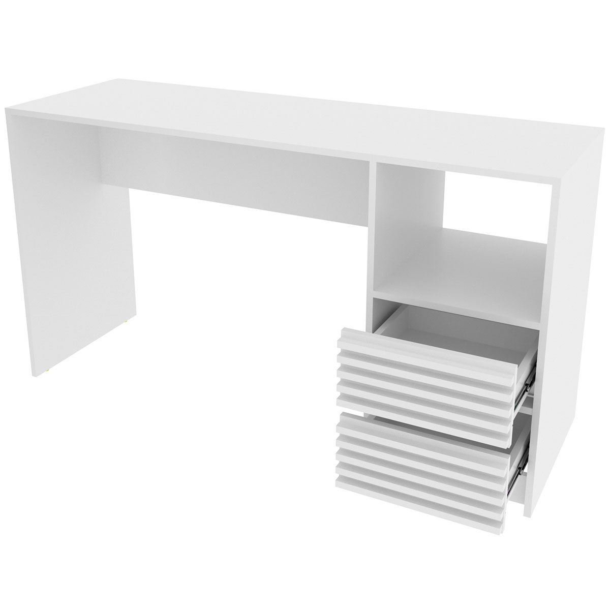 Escrivaninha Mesa de Escritório 2 Gavetas Ripado Branco