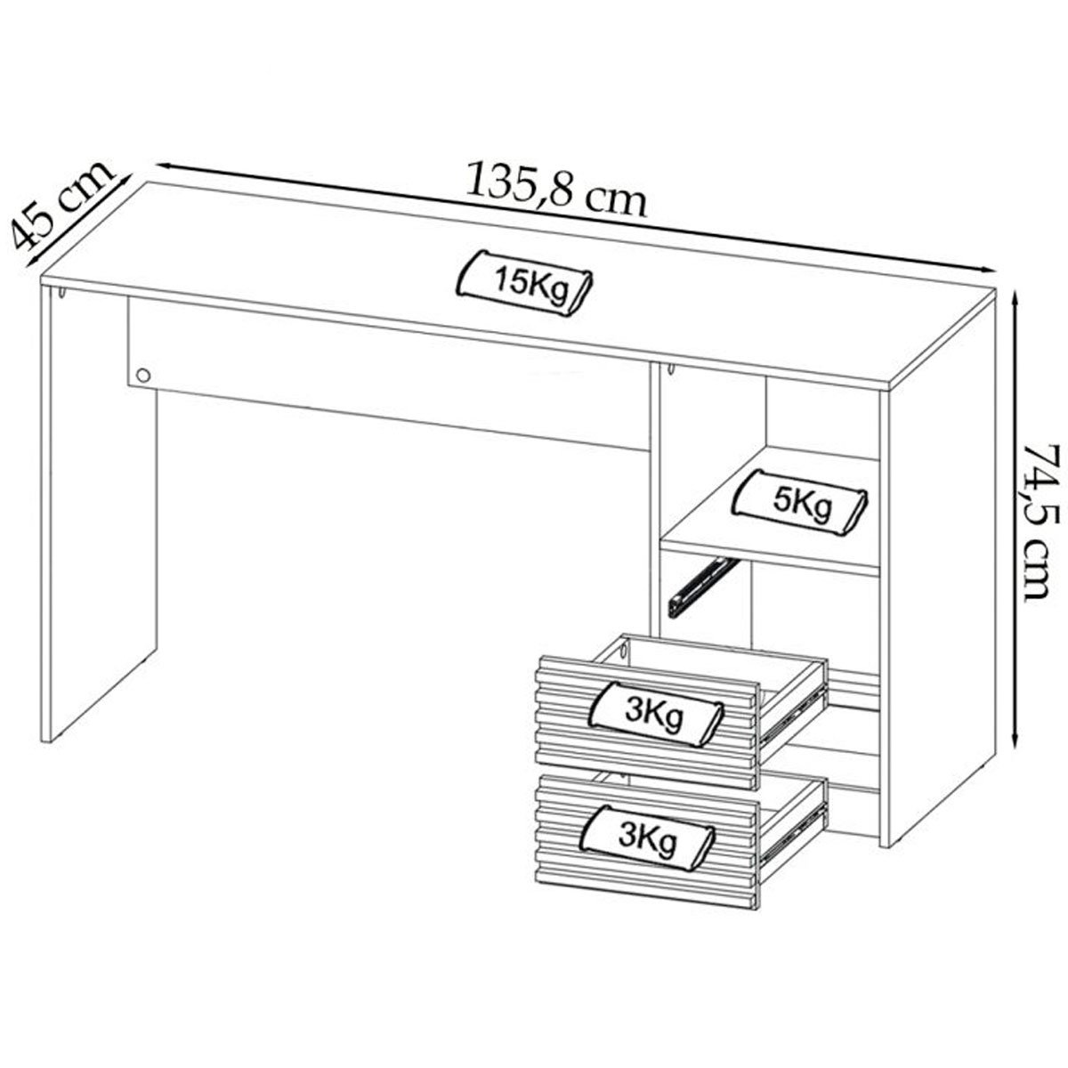 Escrivaninha Mesa de Escritório 2 Gavetas Ripado Branco
