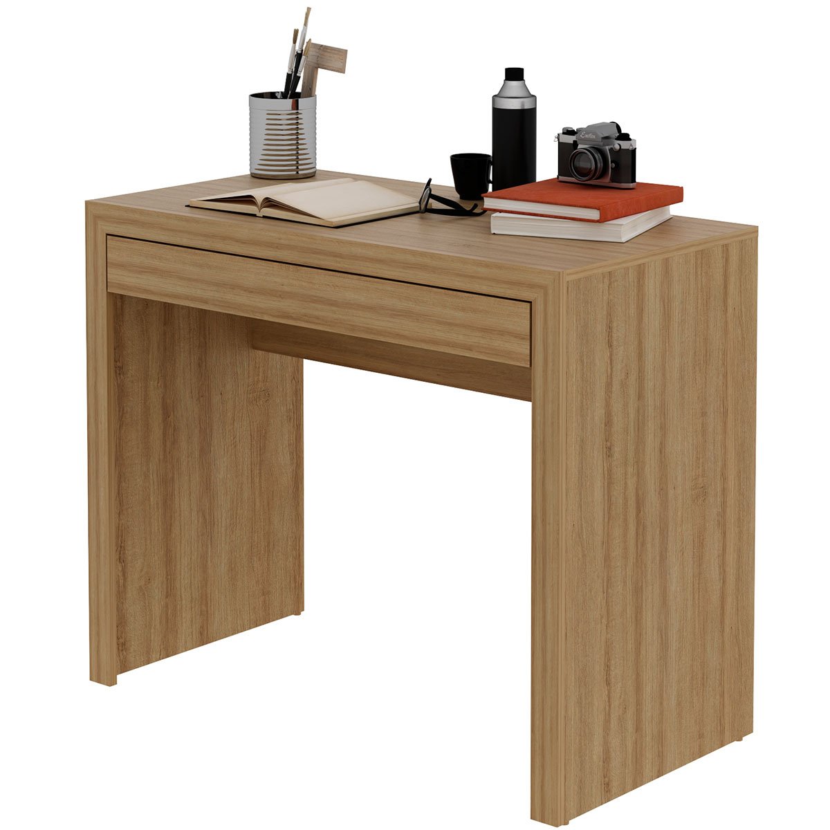 Escrivaninha Mesa de Escritório 90 cm 1 Gaveta Amêndoa