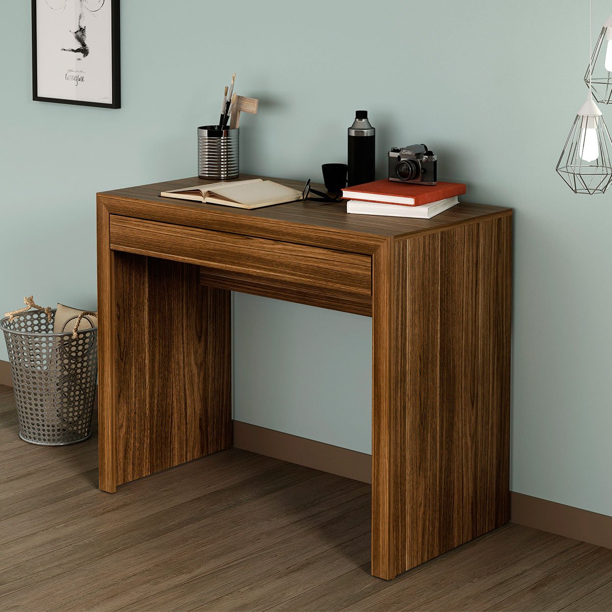 Escrivaninha Mesa de Escritório 90 cm 1 Gaveta Nogal